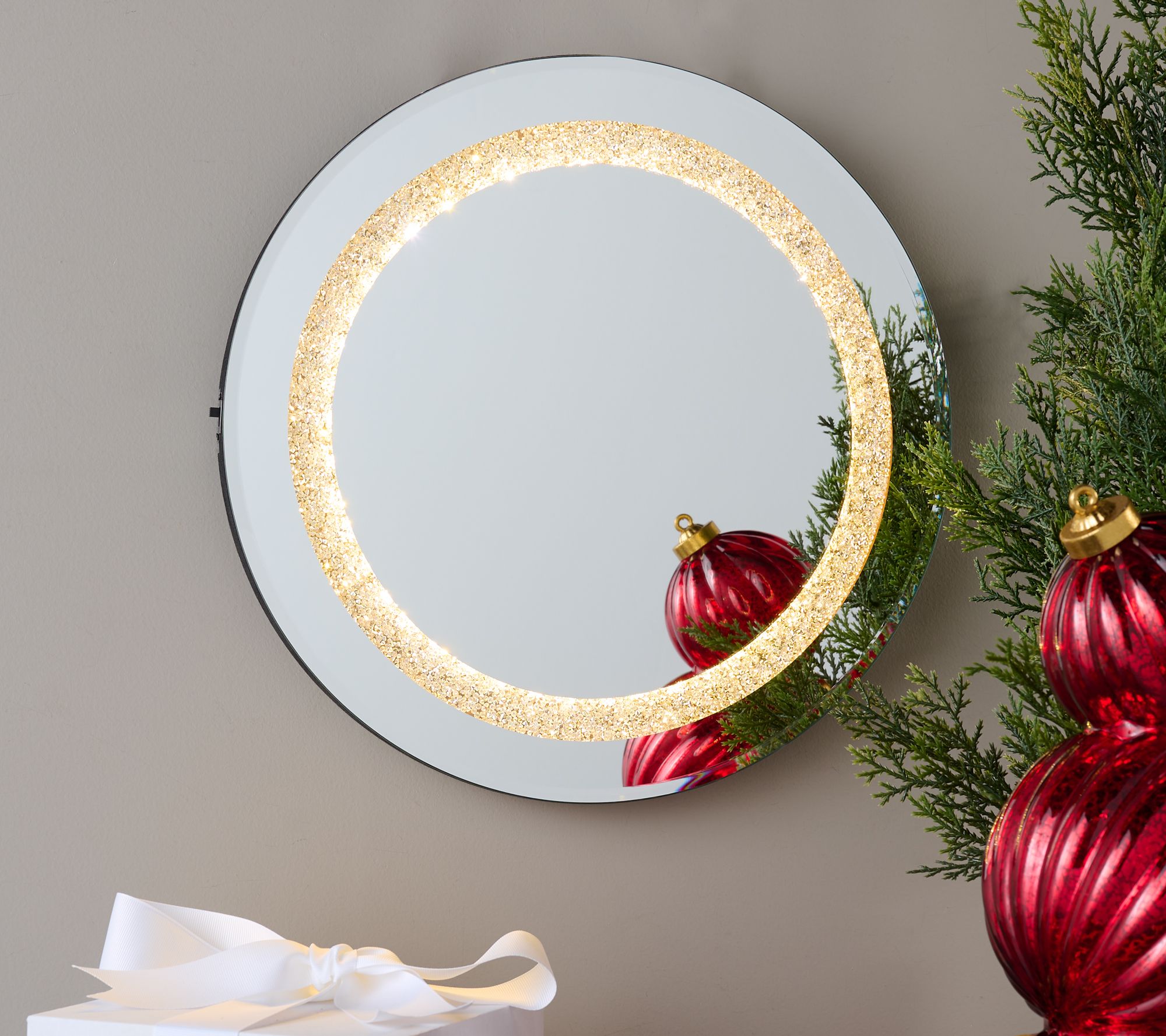 "As Is" 14" Illuminated Round Beveled Mirror by Valerie
