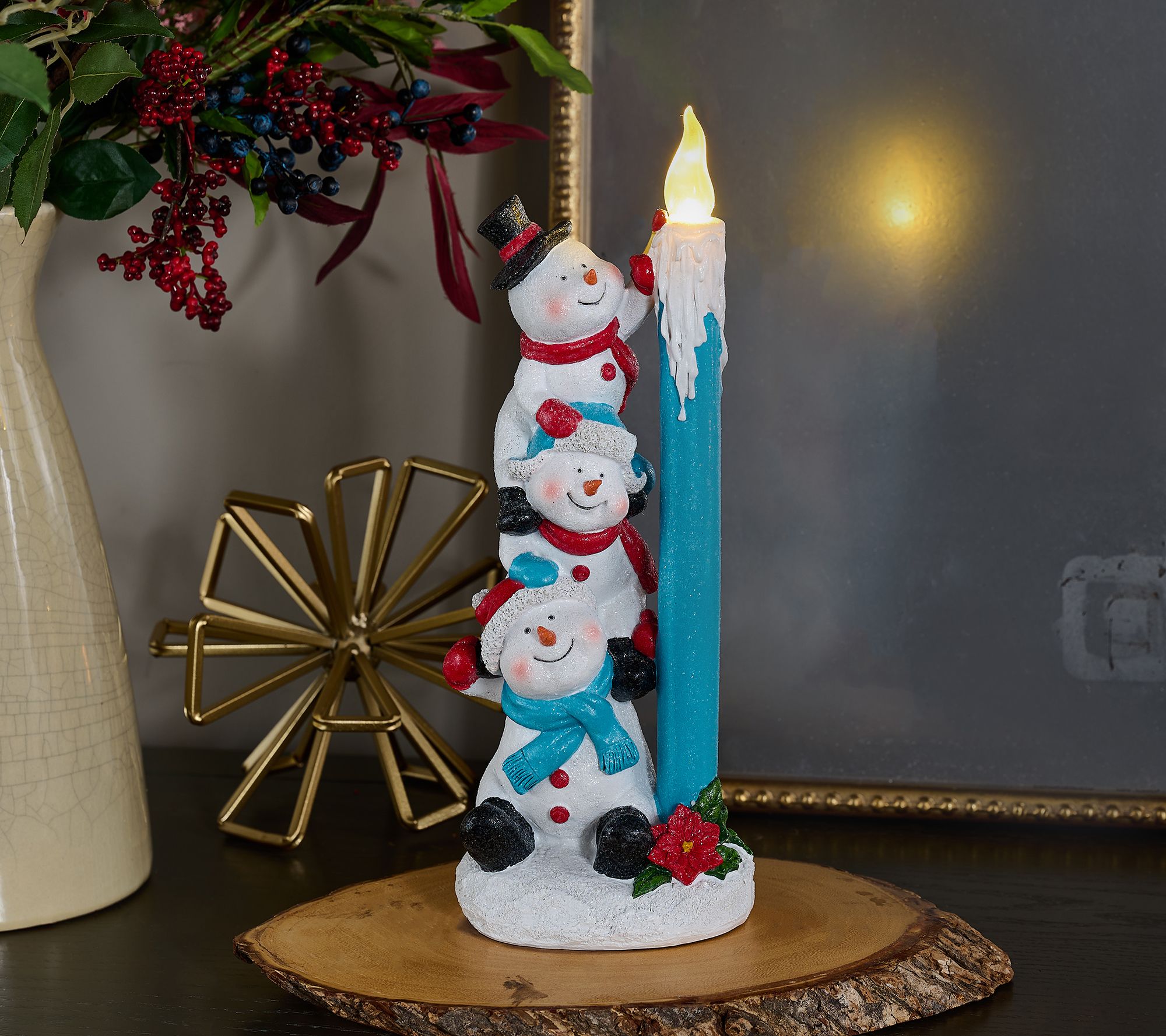 "As Is" 13" Illuminated Candle with Holiday Friends by Valerie