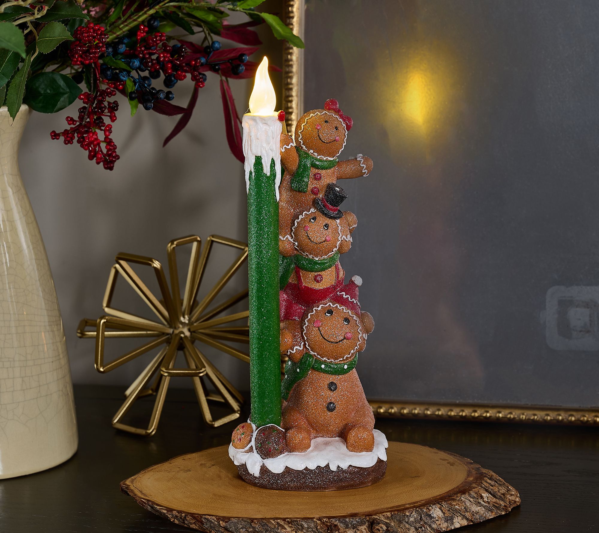 "As Is" 13" Illuminated Candle with Holiday Friends by Valerie