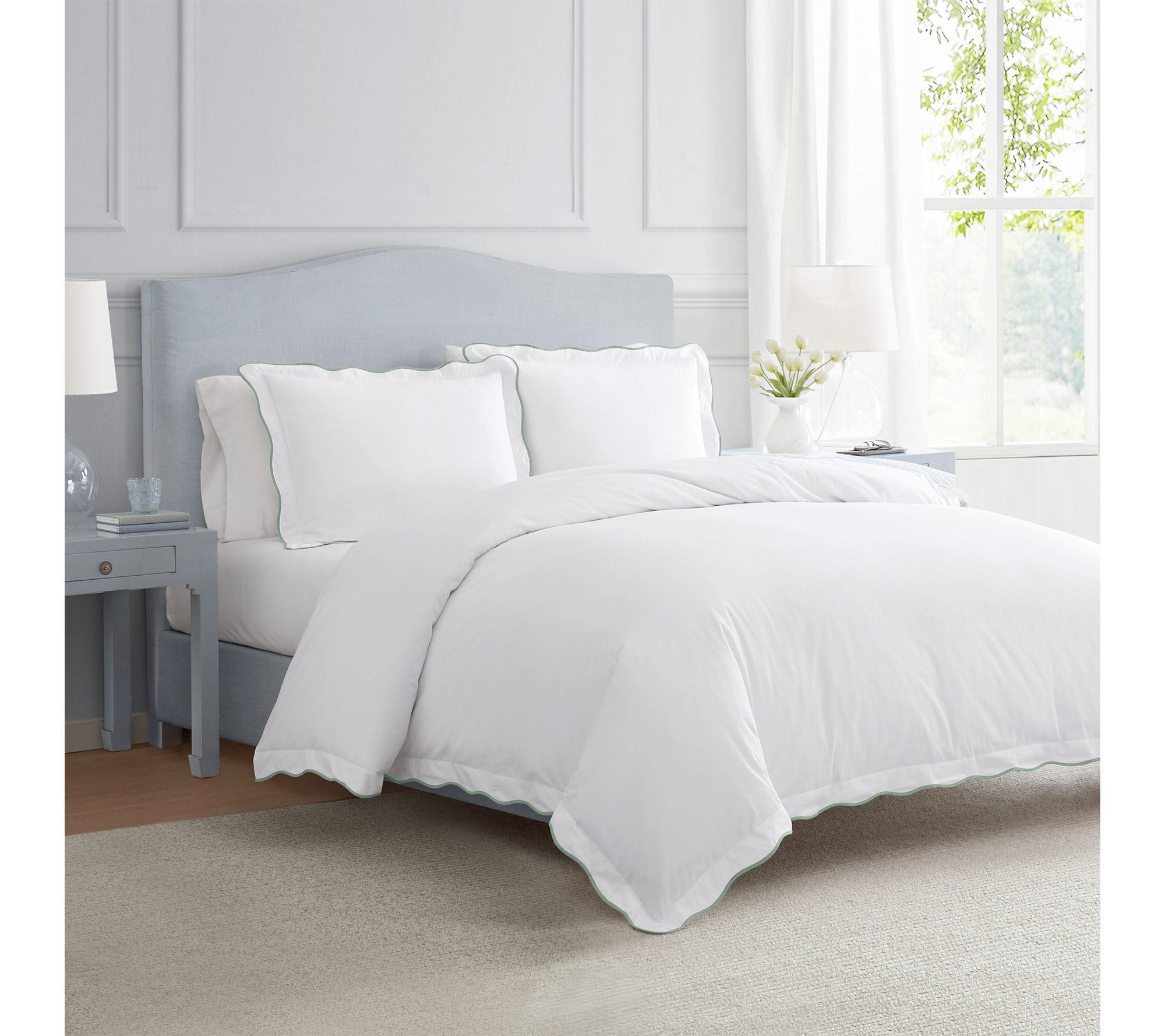 Martha Stewart Simple Scallop White/Grey CottonQueen Duvet Se