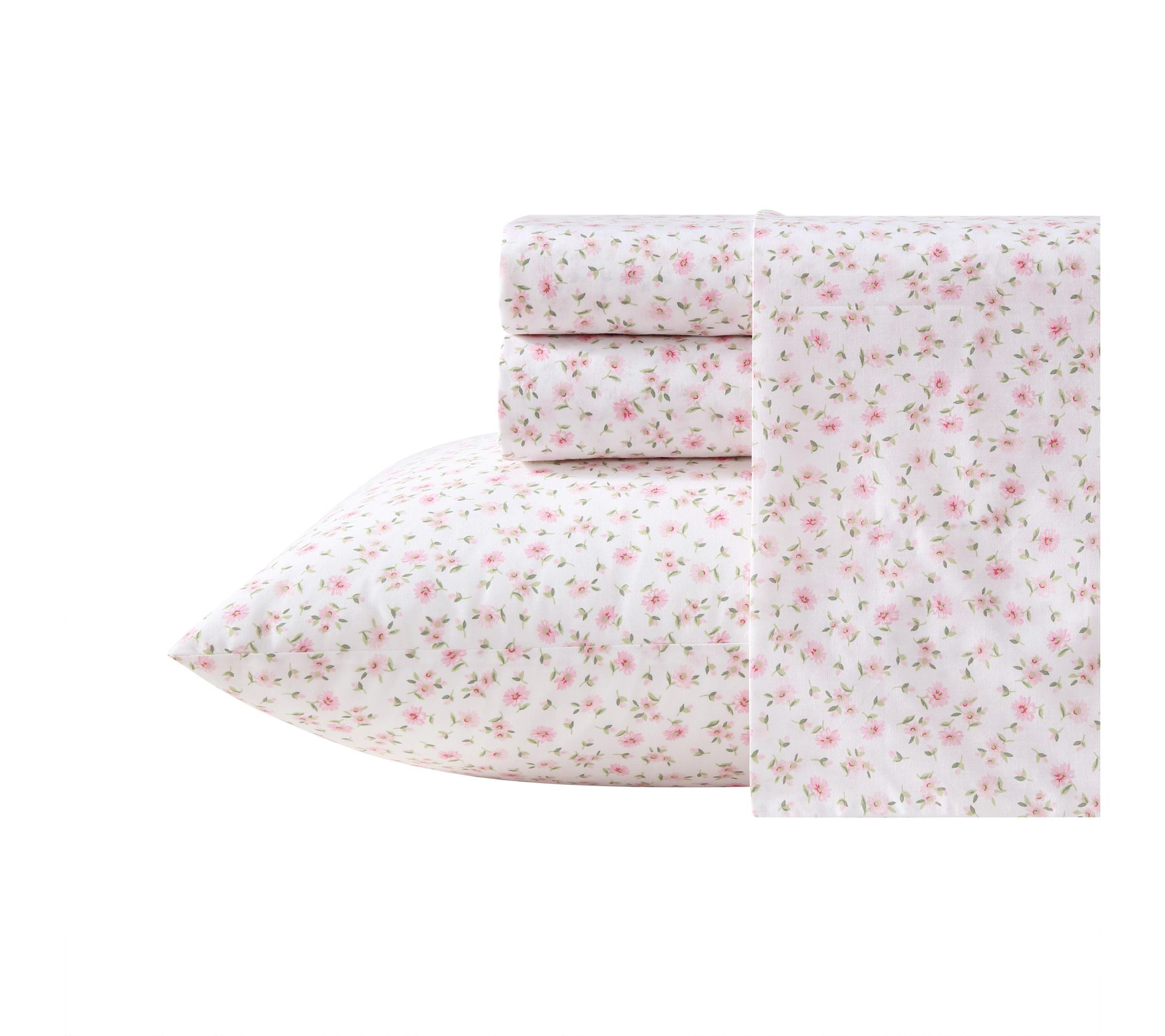 Laura Ashley Little Ditsy Pink/Green Cotton Twin Sheet Set