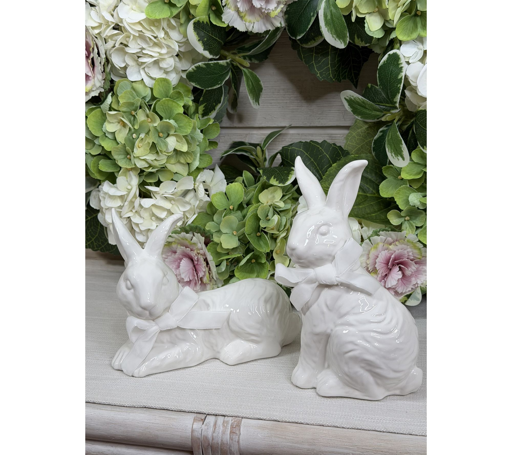 "As Is" Simply Stunning Set of 2 Stone Cottage Bunnies by Janine Graff