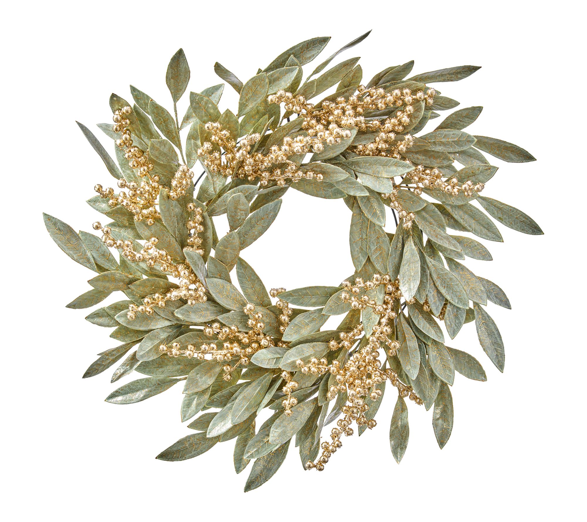 24" Gold Berry Bay Leaf Wreath by Valerie