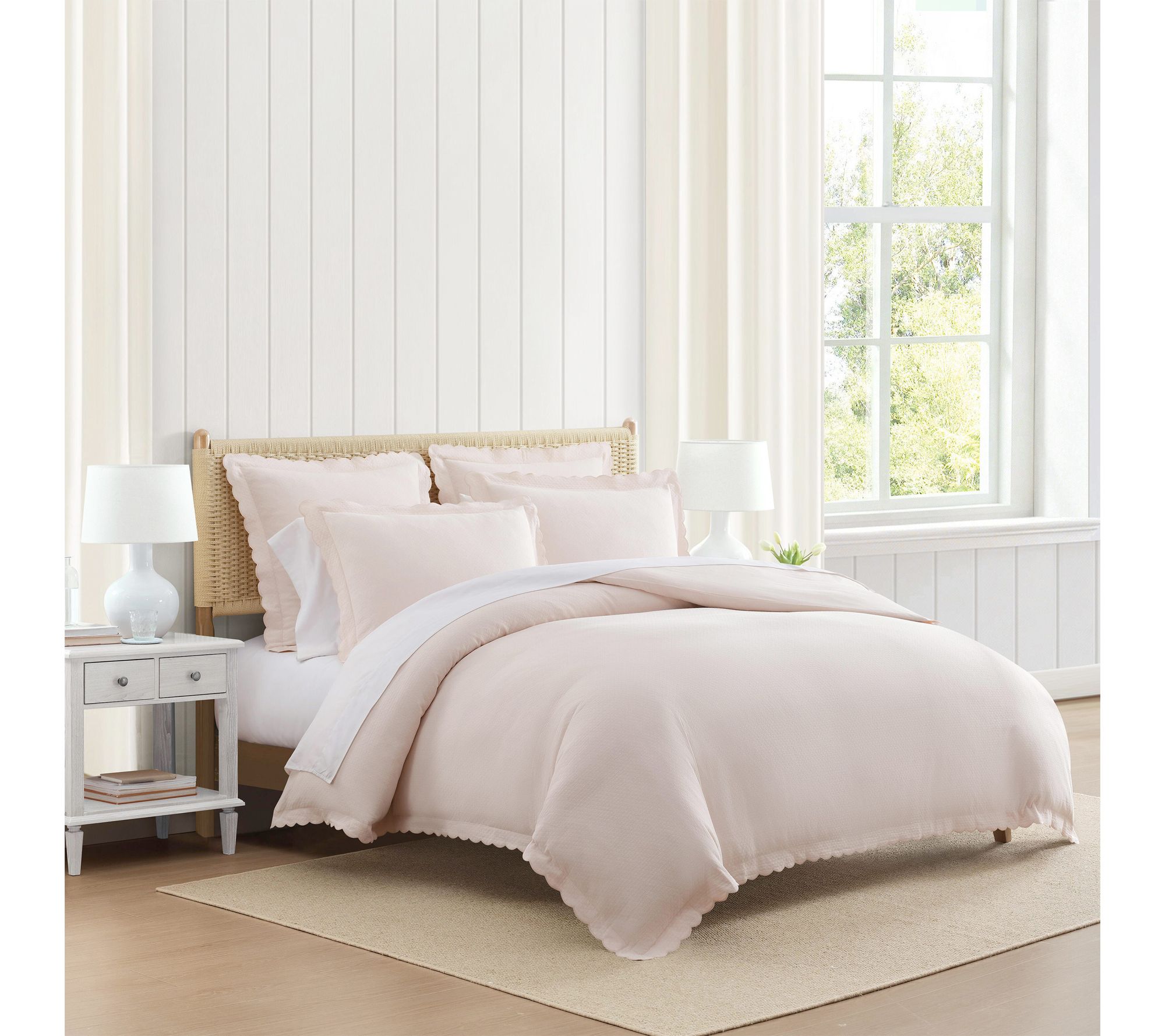 Martha Stewart Sign. Scallop Peach Cotton RichQueen Duvet Set