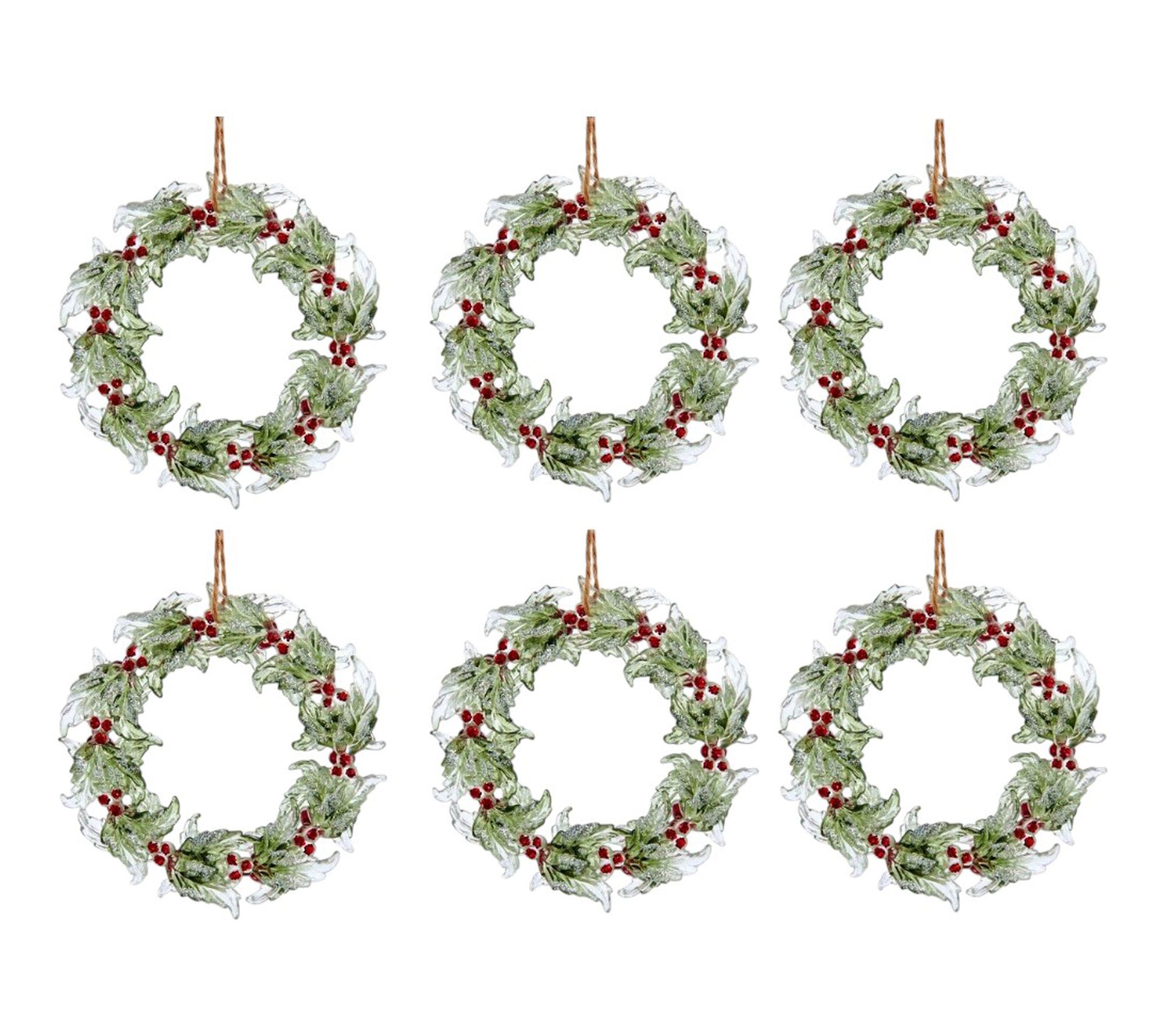 RC Home Decor-Set of 6 Birch Berry Wreath Christmas Ornaments