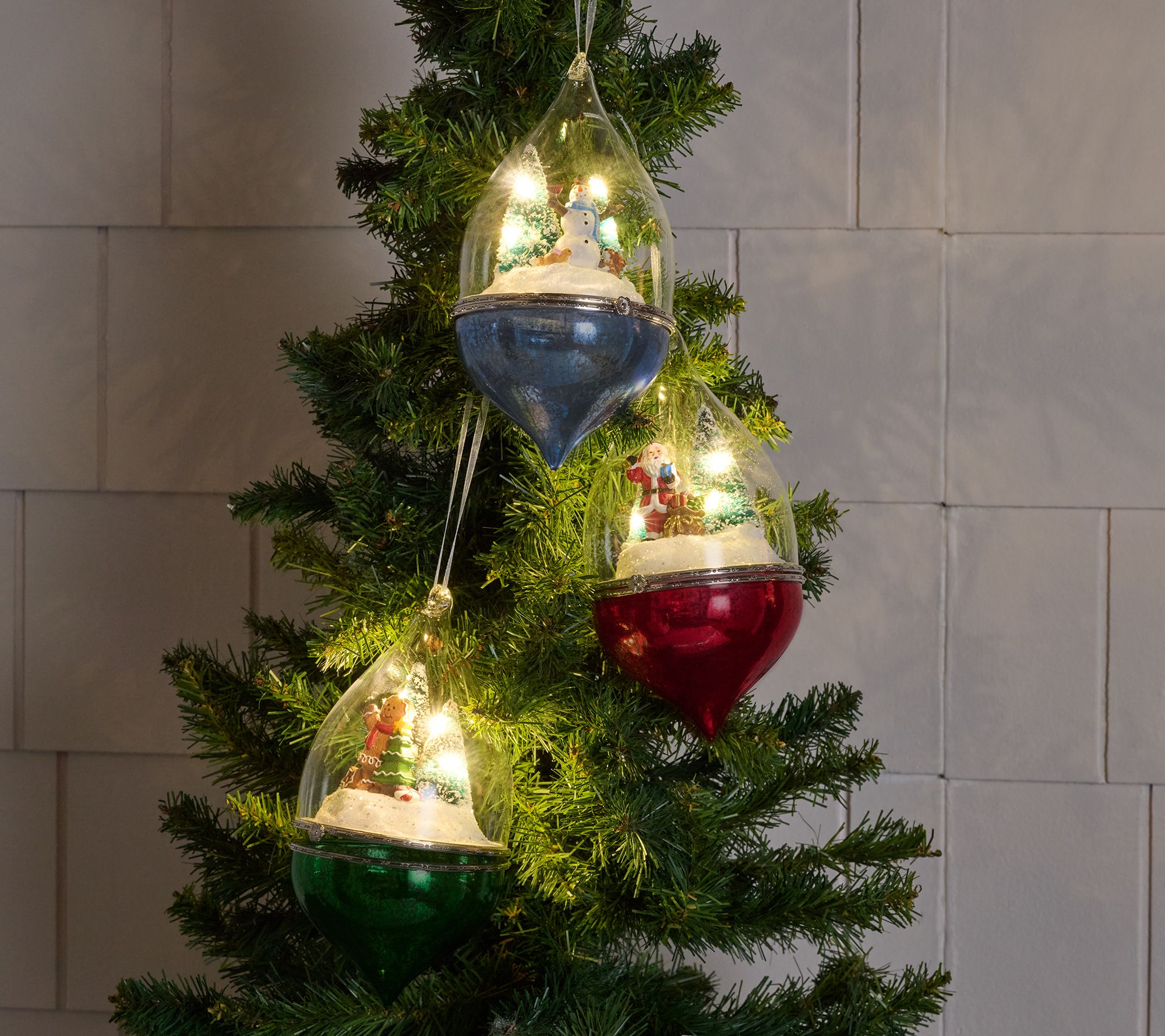 "As Is" Set of 3 Illuminated Scenes Under Glass Ornaments