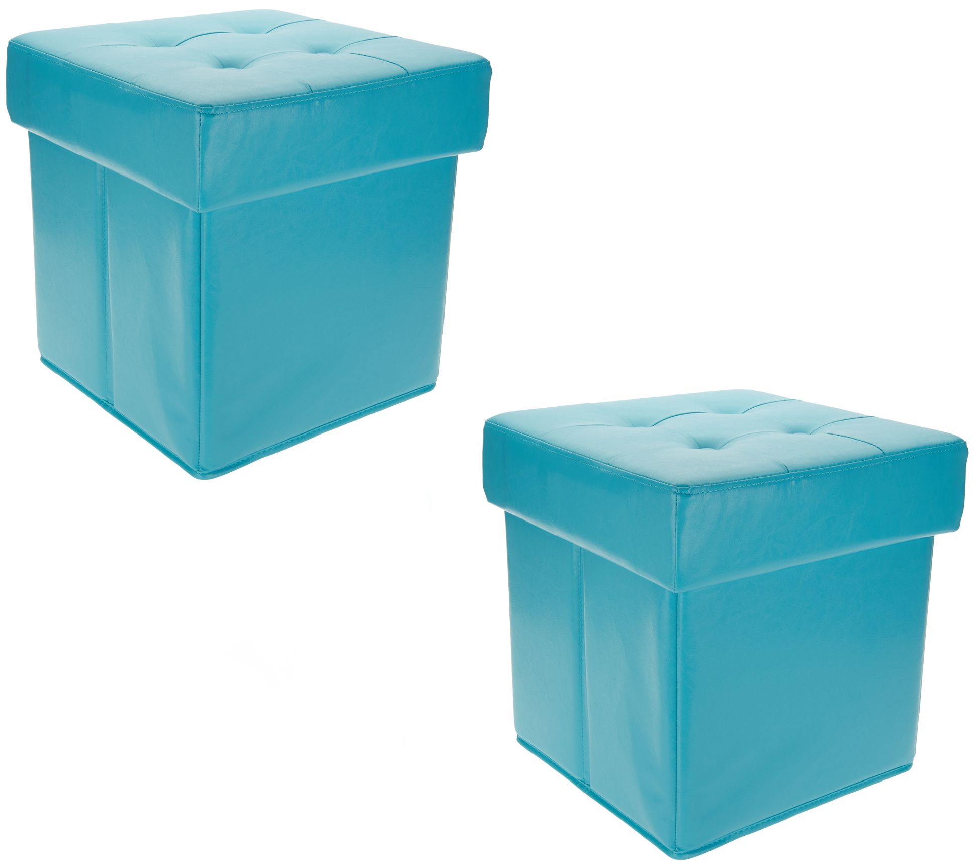 Set of 2 Faux Leather Fold-up Storage Ottomans w/Tray by Valerie