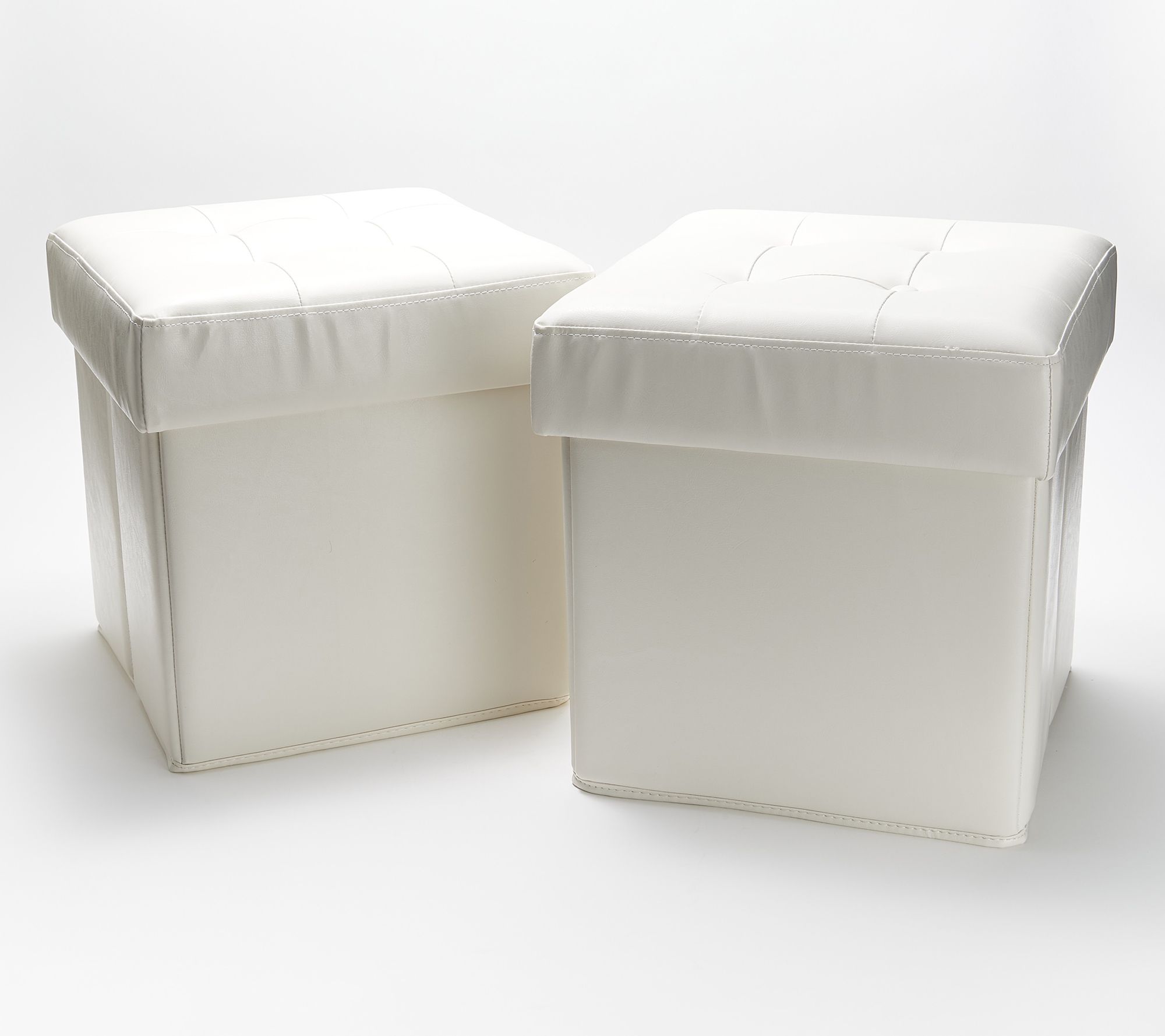 Set of 2 Faux Leather Fold-up Storage Ottomans w/Tray by Valerie