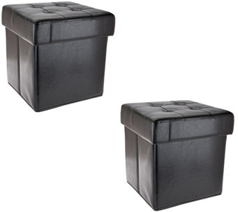Set of 2 Faux Leather Fold-up Storage Ottomans w/Tray by Valerie - H206989