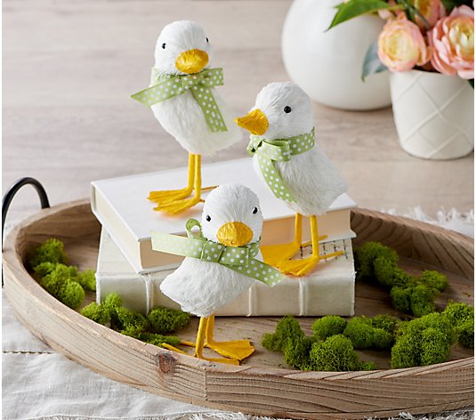 Set of 3 Sisal Ducks with Polka Dot Ribbons by Valerie