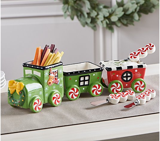 Temp-tations Holiday Train Appetizer Set with Spreaders