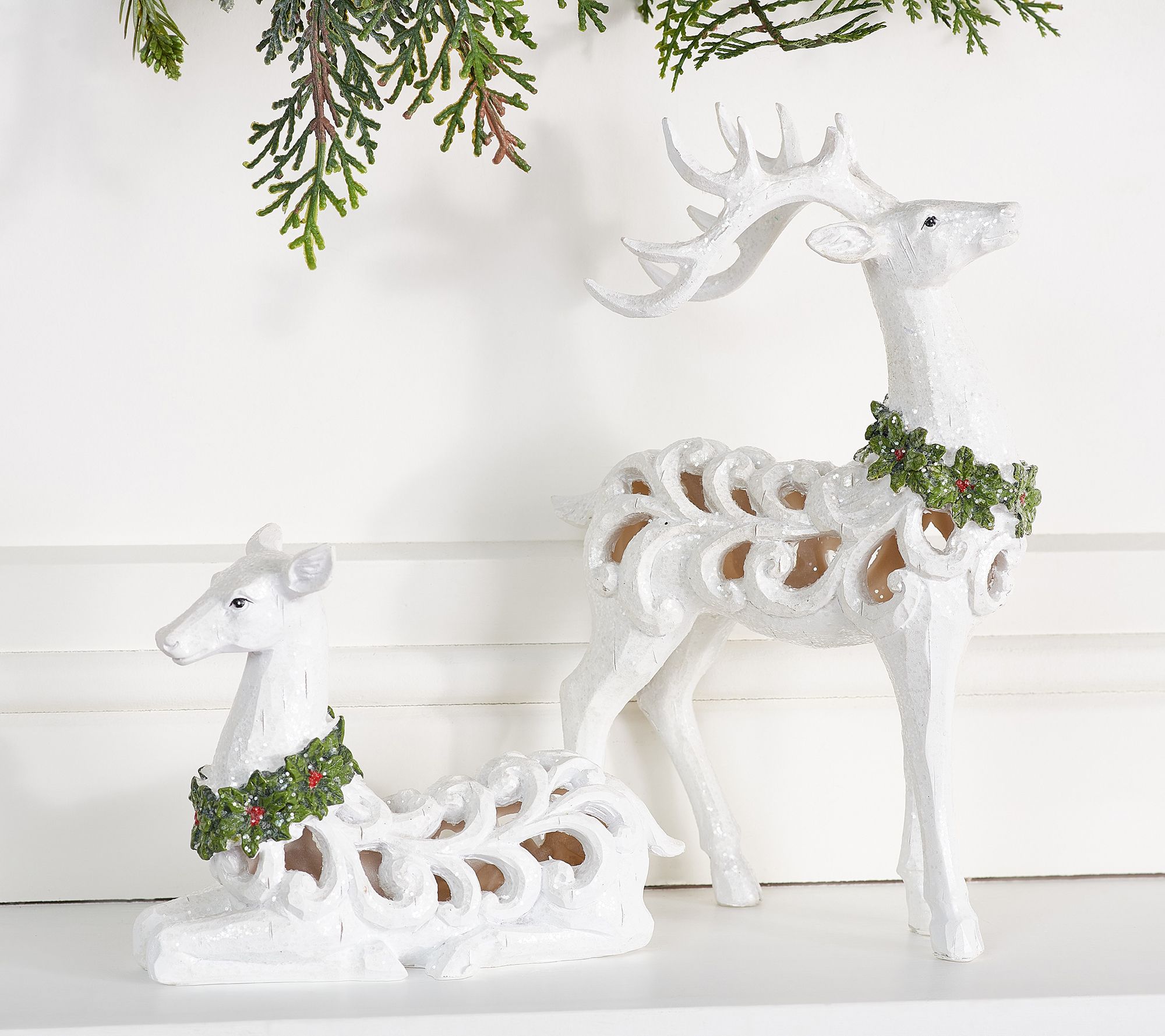 Set of 2 Carved Design Reindeer by Valerie - QVC.com