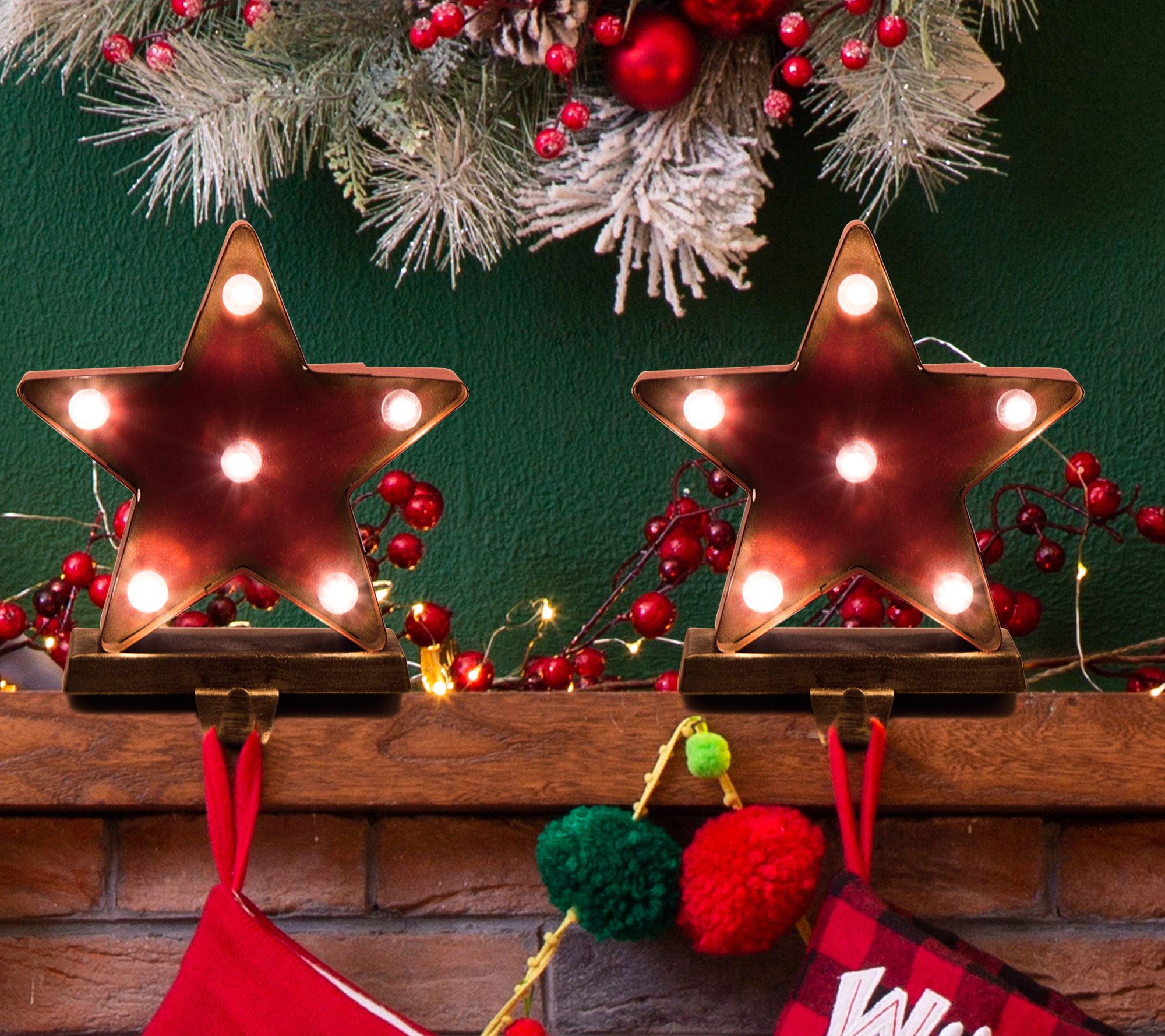 Glitzhome LED Galvanized Metal Stocking Holder S/2