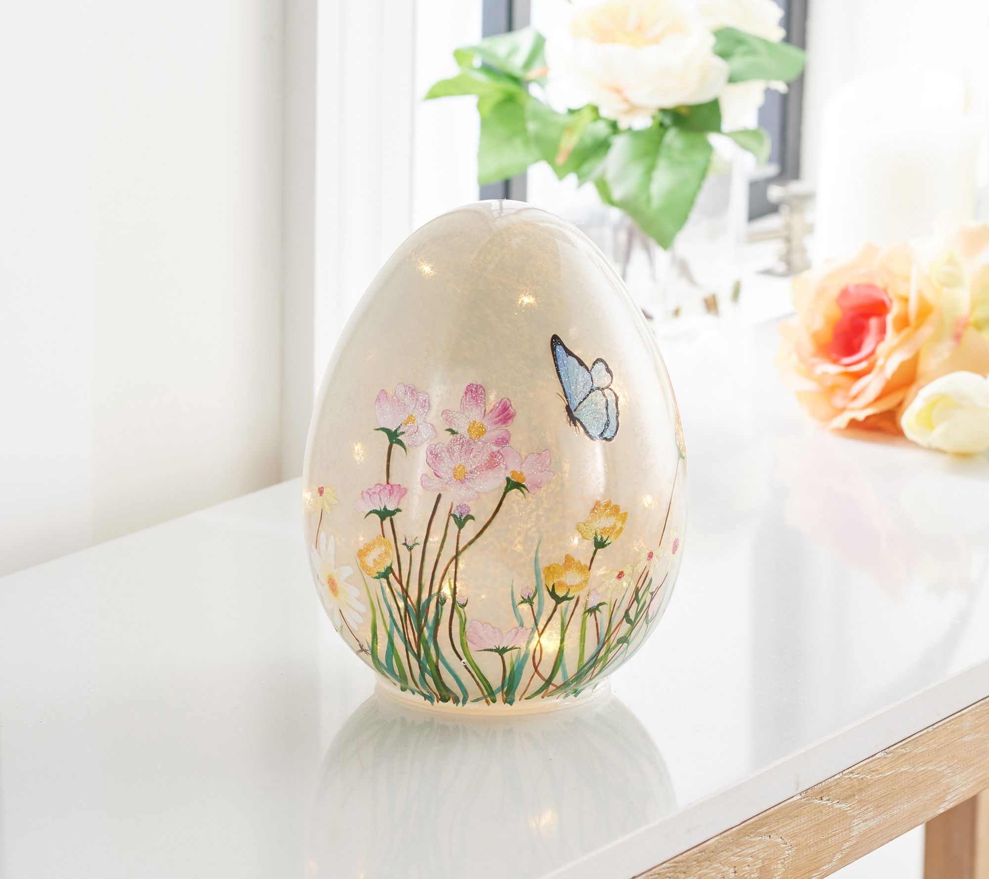 "As Is" Illuminated 6.5" Glass Egg with Spring Design