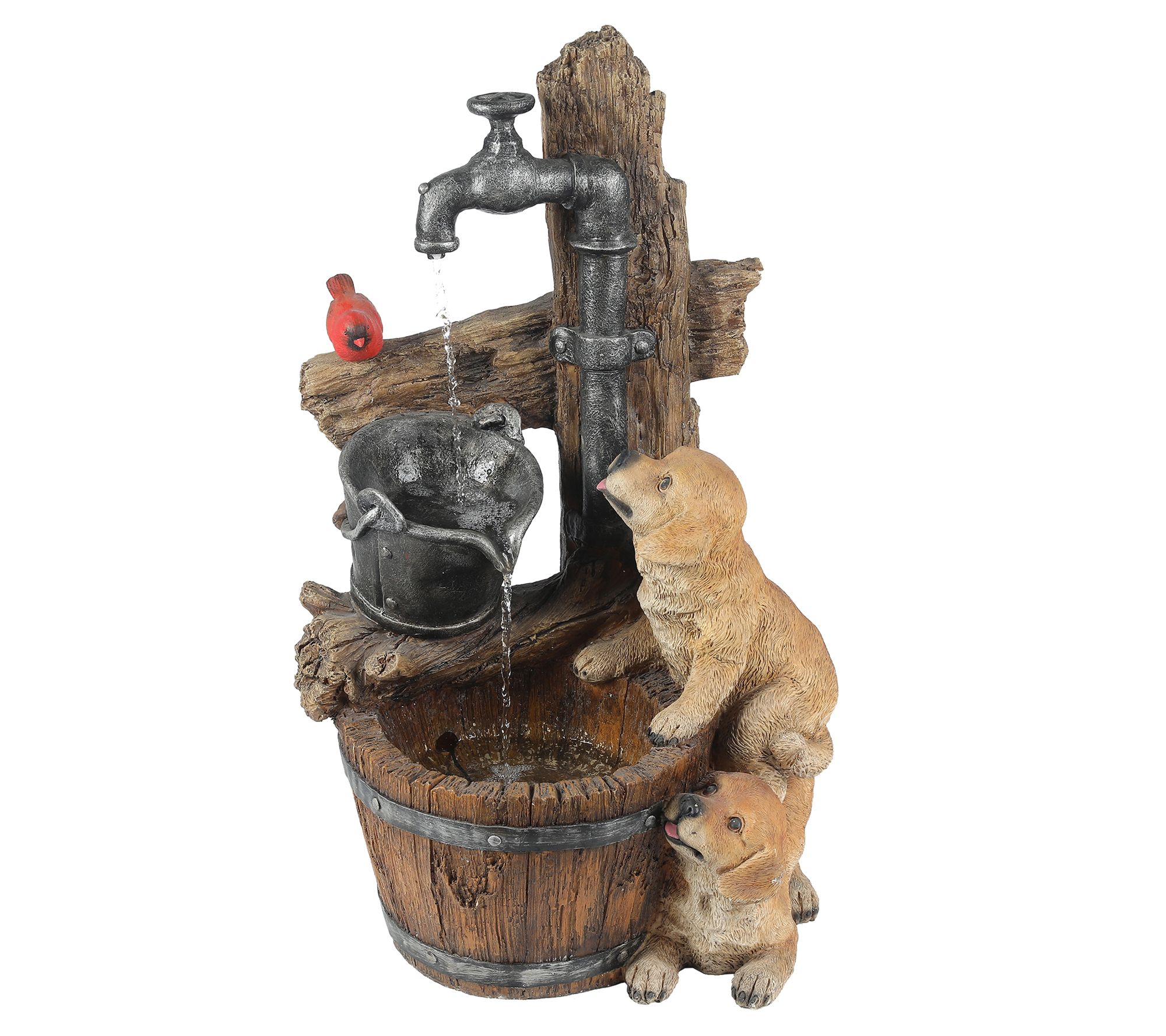 LuxenHome Resin Puppies Outdoor Patio Fountain/ Light
