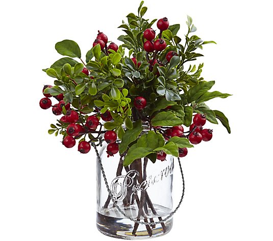 Berry Boxwood in Glass Jar by Nearly Natural