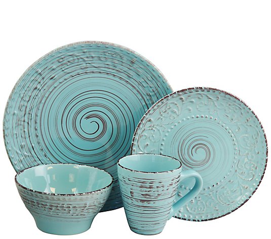 Elama Malibu Waves 16-Piece Dinnerware Set - Turquoise