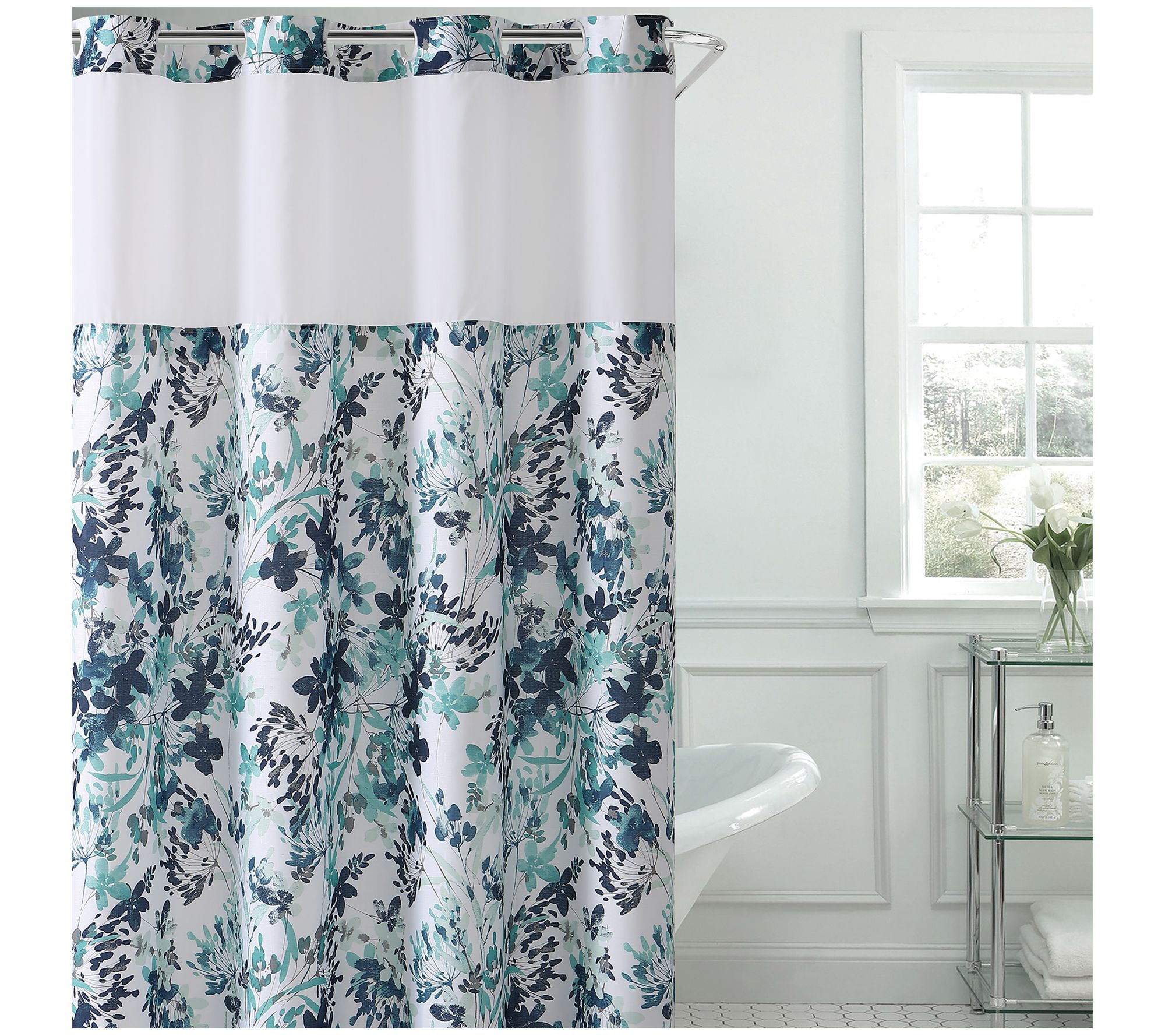 Hookless Watercolor Floral Print Shower Curtain - QVC.com