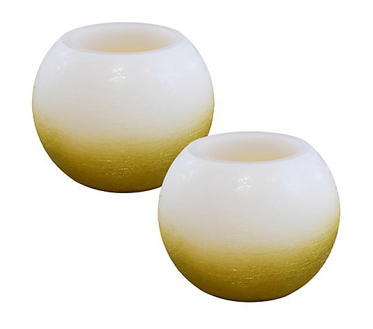 LumaBase Battery-Operated Round Wax LED Candles- Set of Two