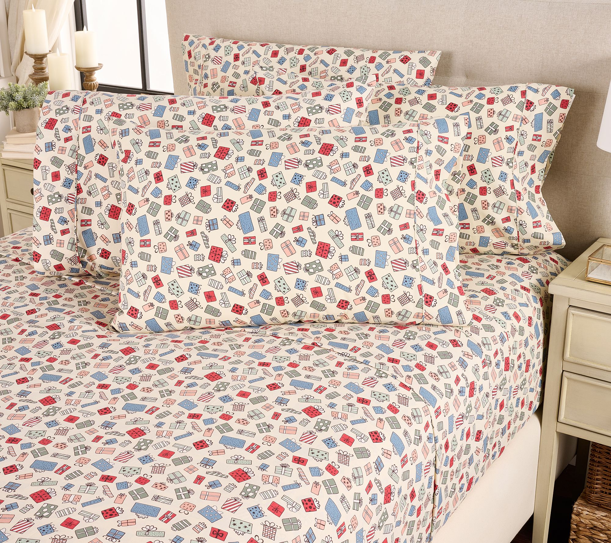 Home Reflection Double Brushed Holiday Sheet Set with Extra Pillowcases