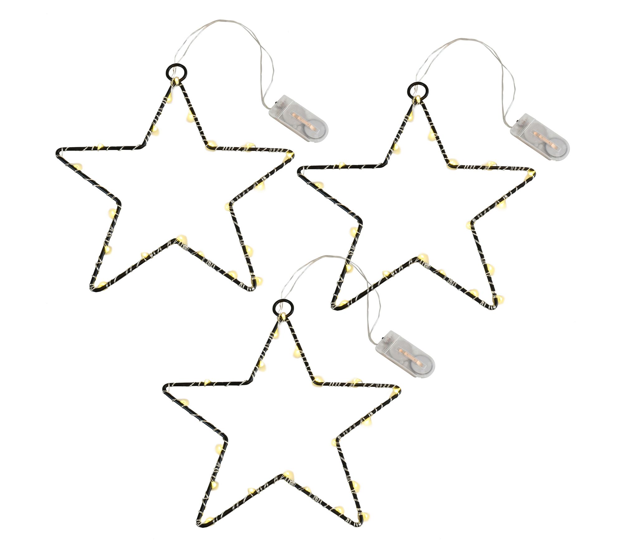 LumaBase Set of 3 Battery Operated LED LightedMetal Stars