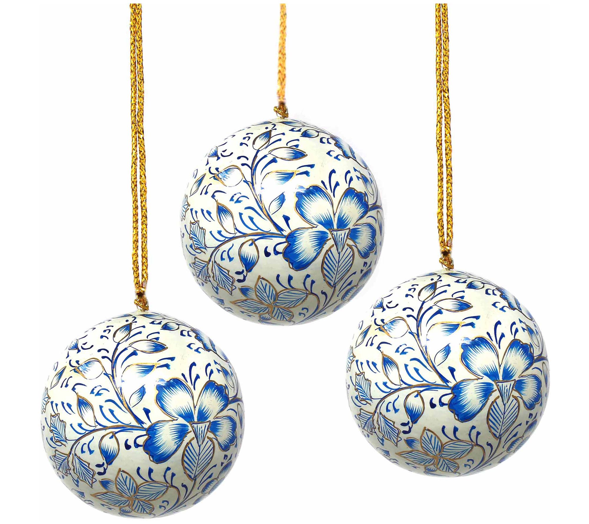 Global Crafts S/3 Hand-painted Christmas Ornaments