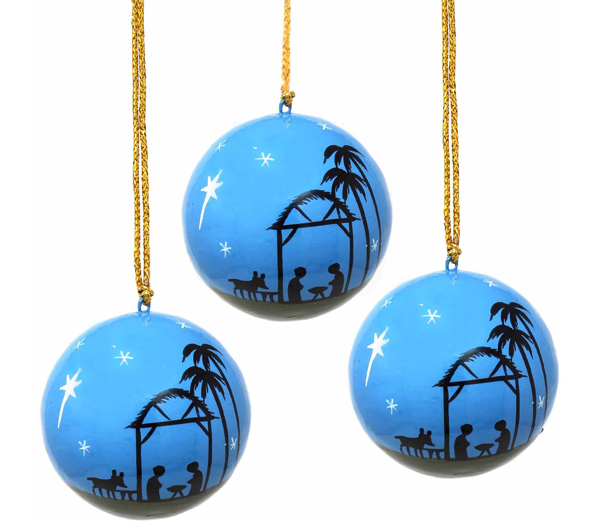 Global Crafts S/3 Hand-painted Christmas Ornaments