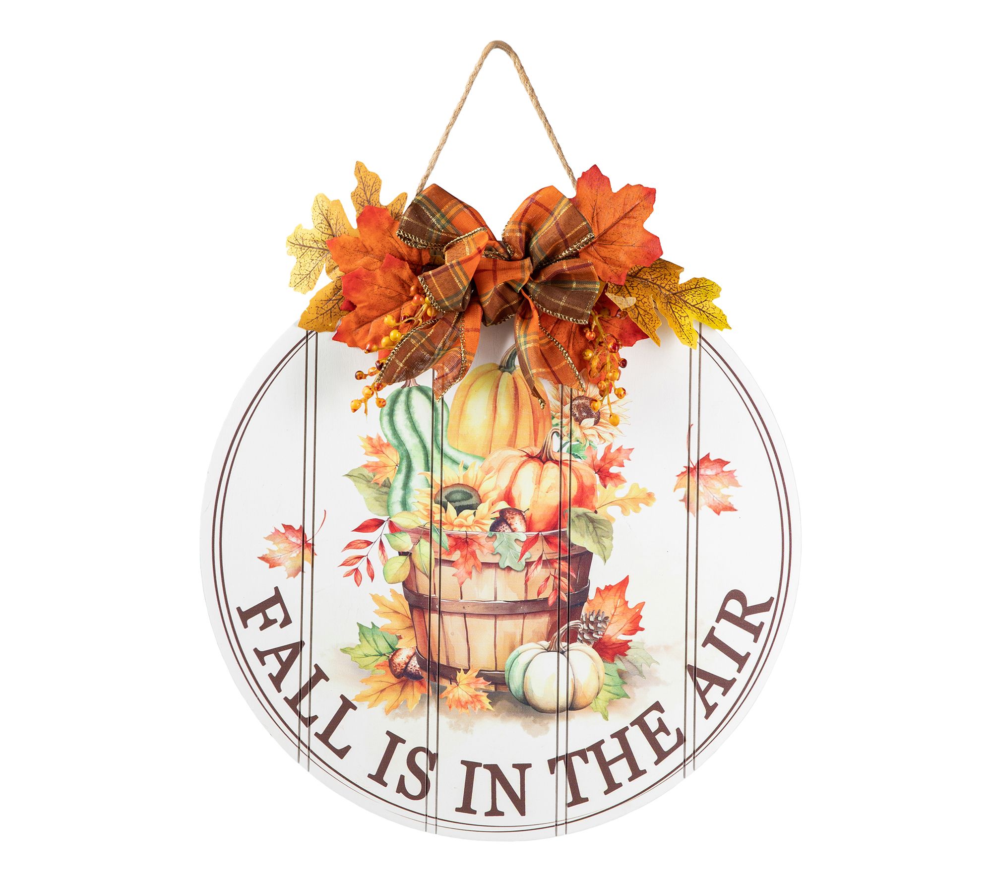 Glitzhome 15"D Fall Wooden Round Word Sign DoorHanger