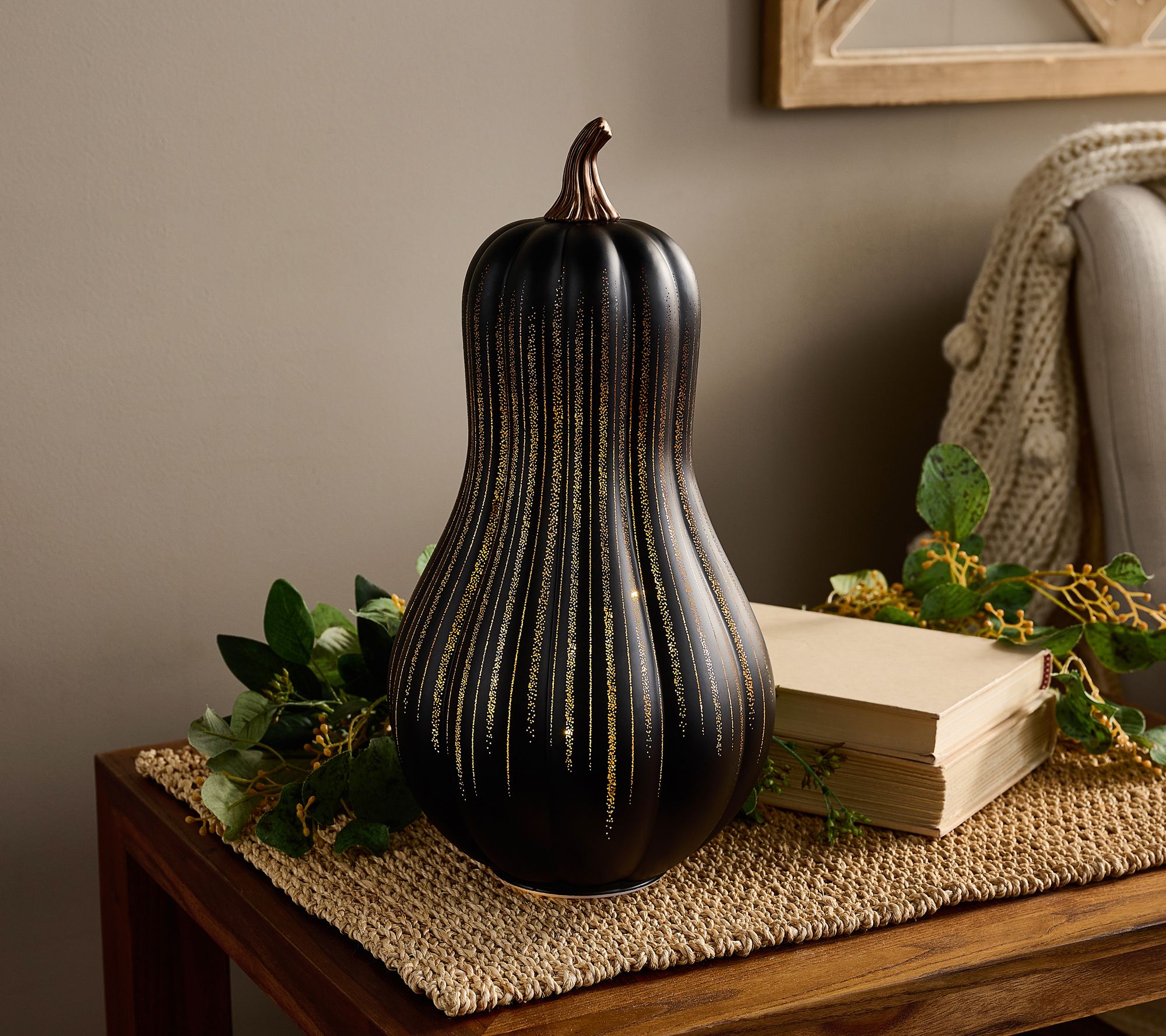 "As Is" 13" Illuminated Starry Night Glass Gourd by Valerie