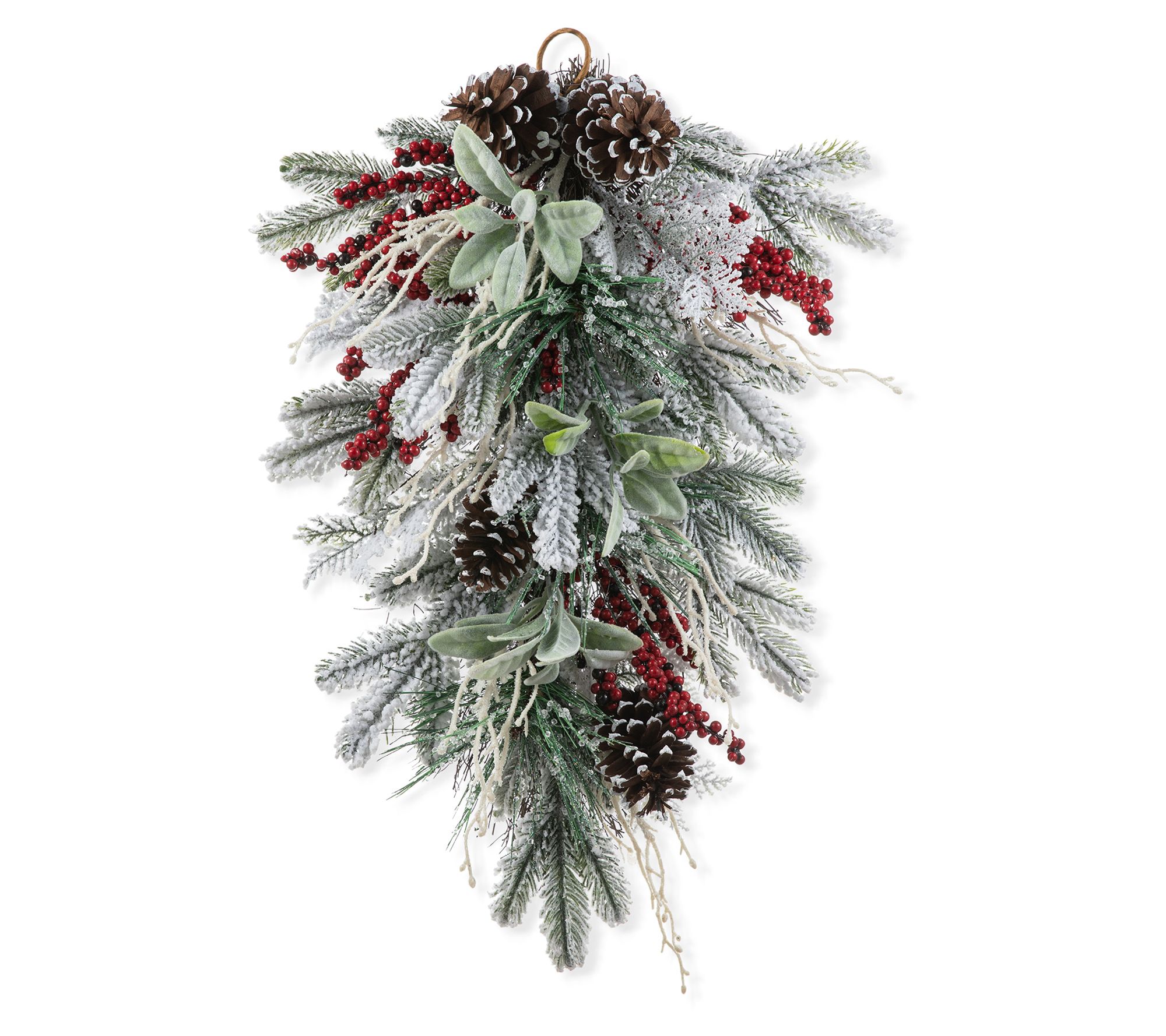 Glitzhome 22" Christmas Flocked Pinecone & Berry Teardrop Swag