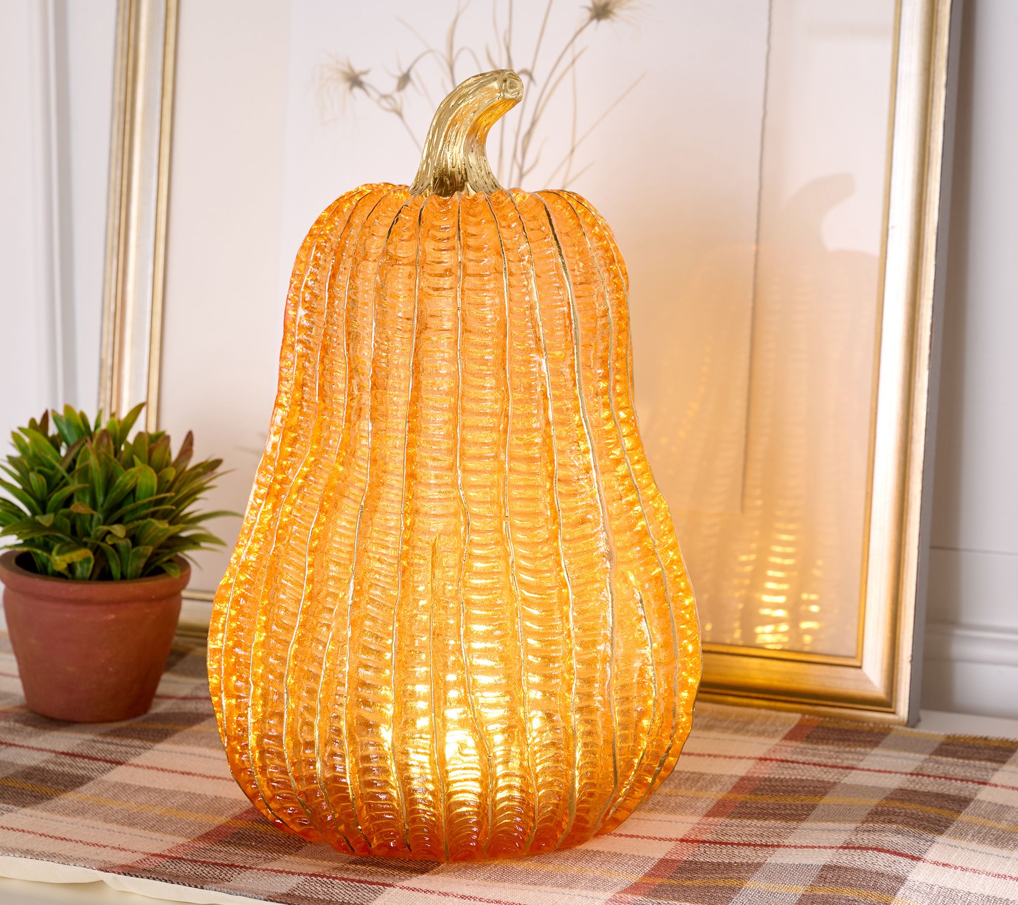 13" Illuminated Textured Pumpkin by Valerie