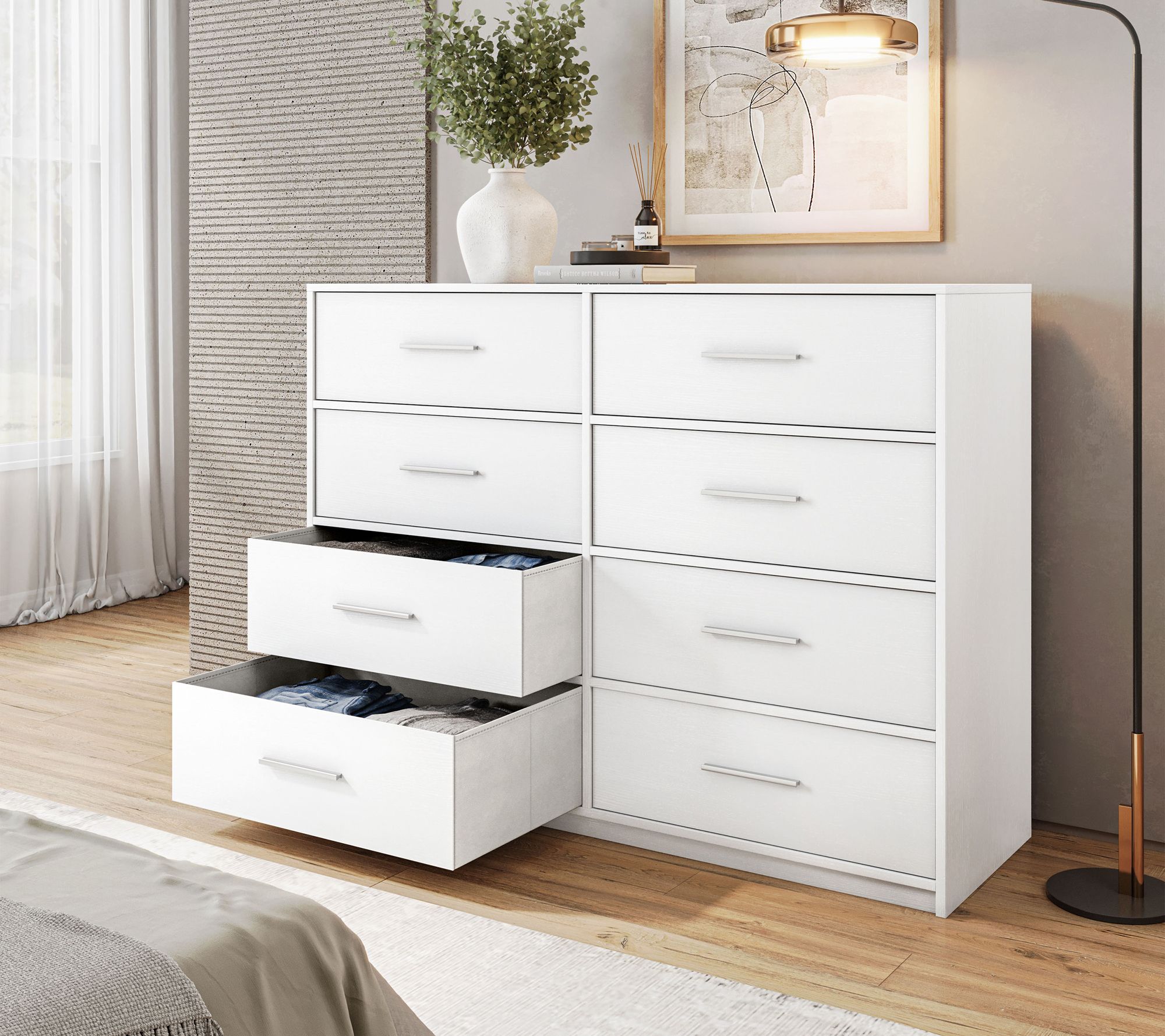 Techni Home Wood Frame Dresser with 8 Large Fabric Drawers