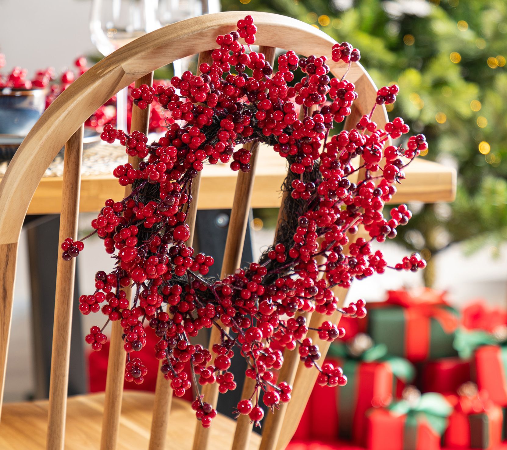 Glitzhome 14"D Christmas Mini Red Berries Wreaths Set of 2