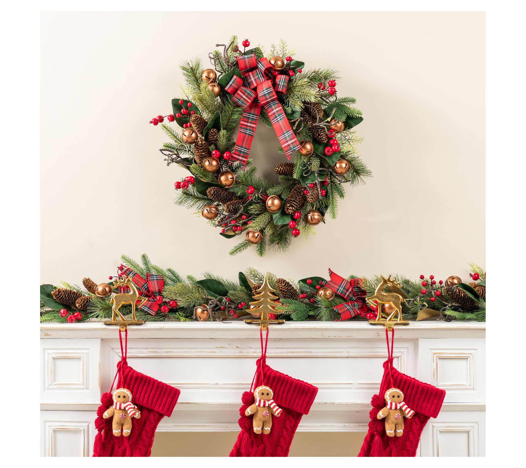 Glitzhome 24"D Christmas Bell, Pinecone & BerryBow Wreath