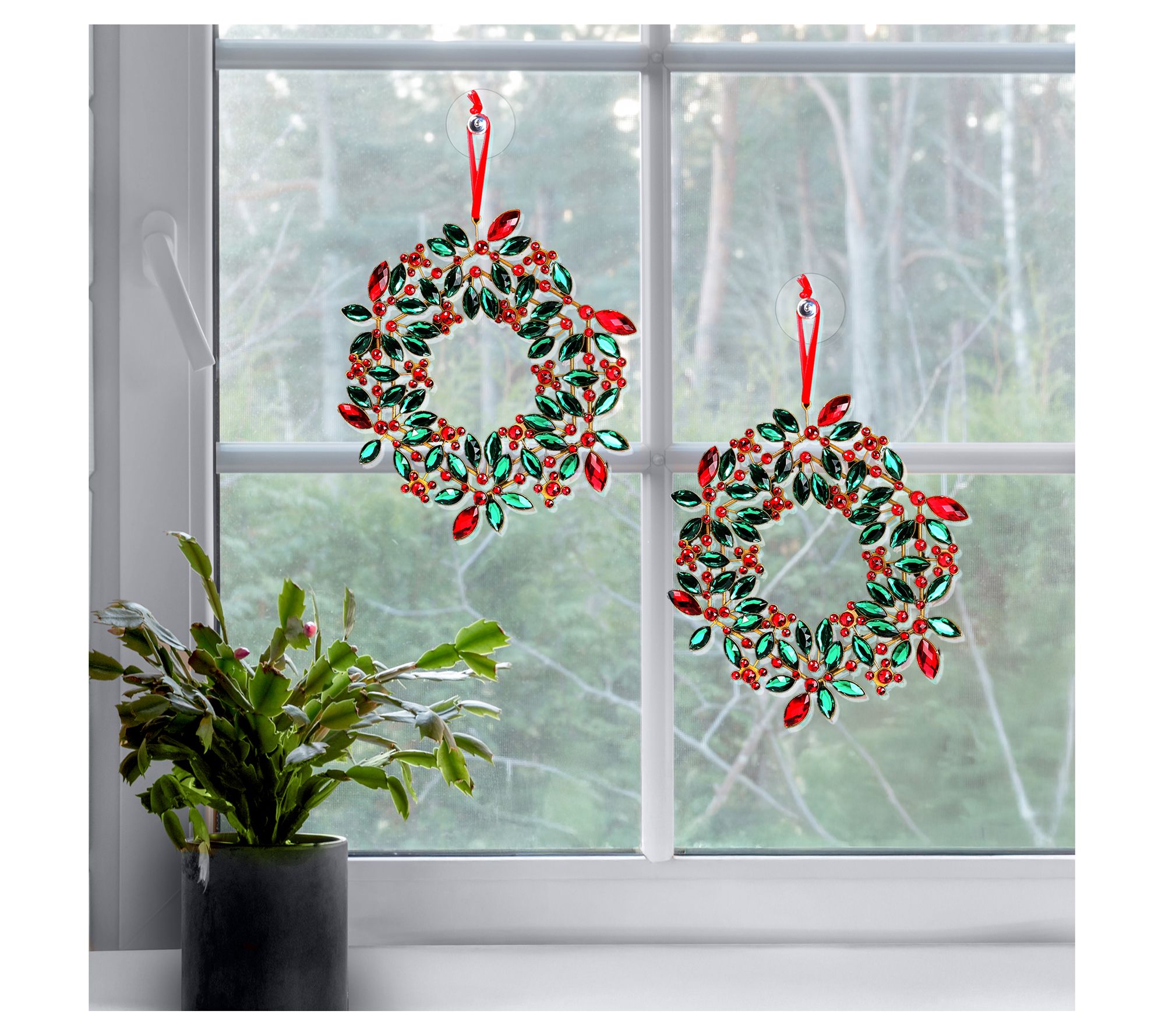 9.5 Jeweled Holly Wreath Ornament Set of 2 by Valerie