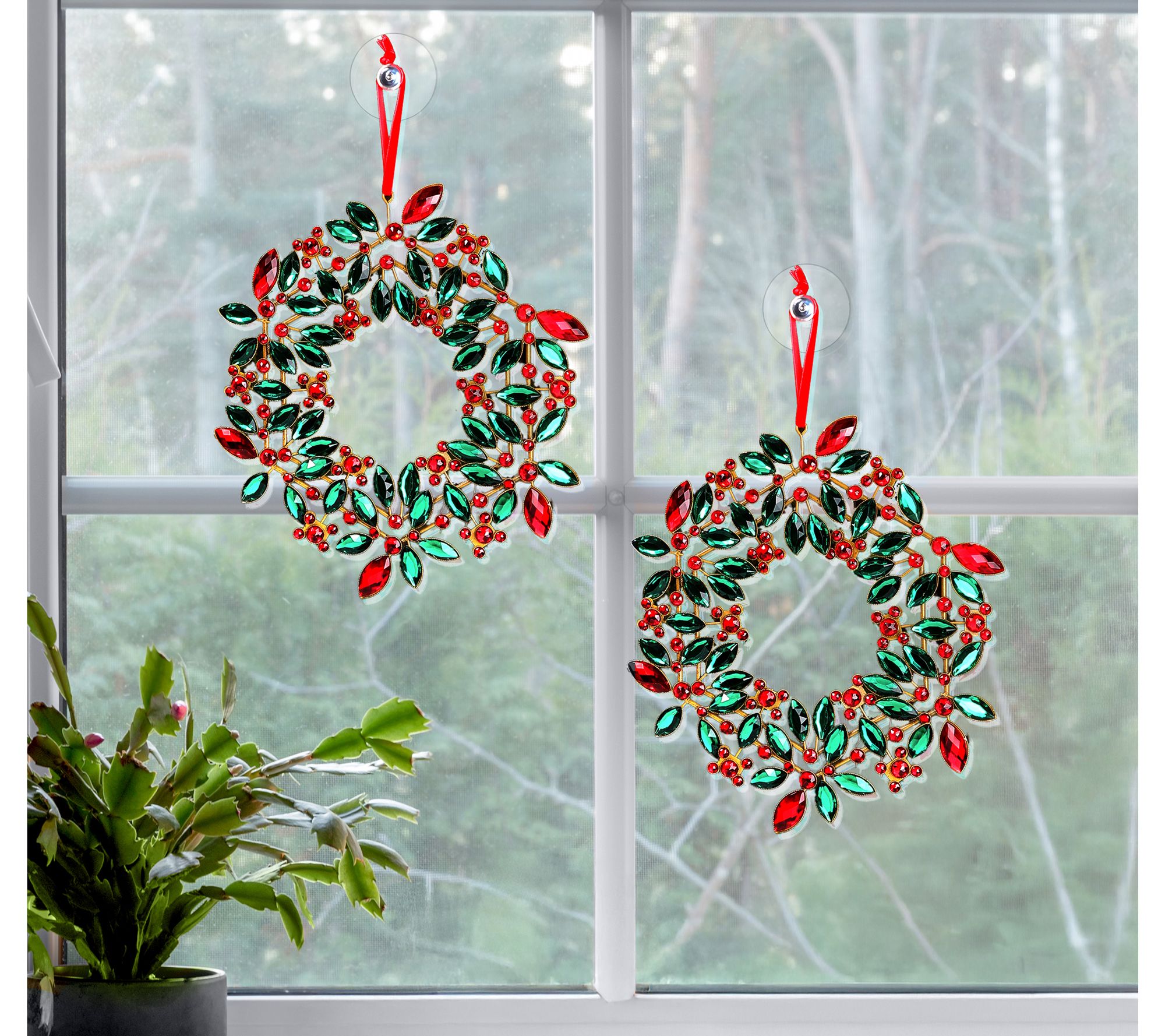 9.5" Jeweled Holly Wreath Ornament Set of 2 byValerie