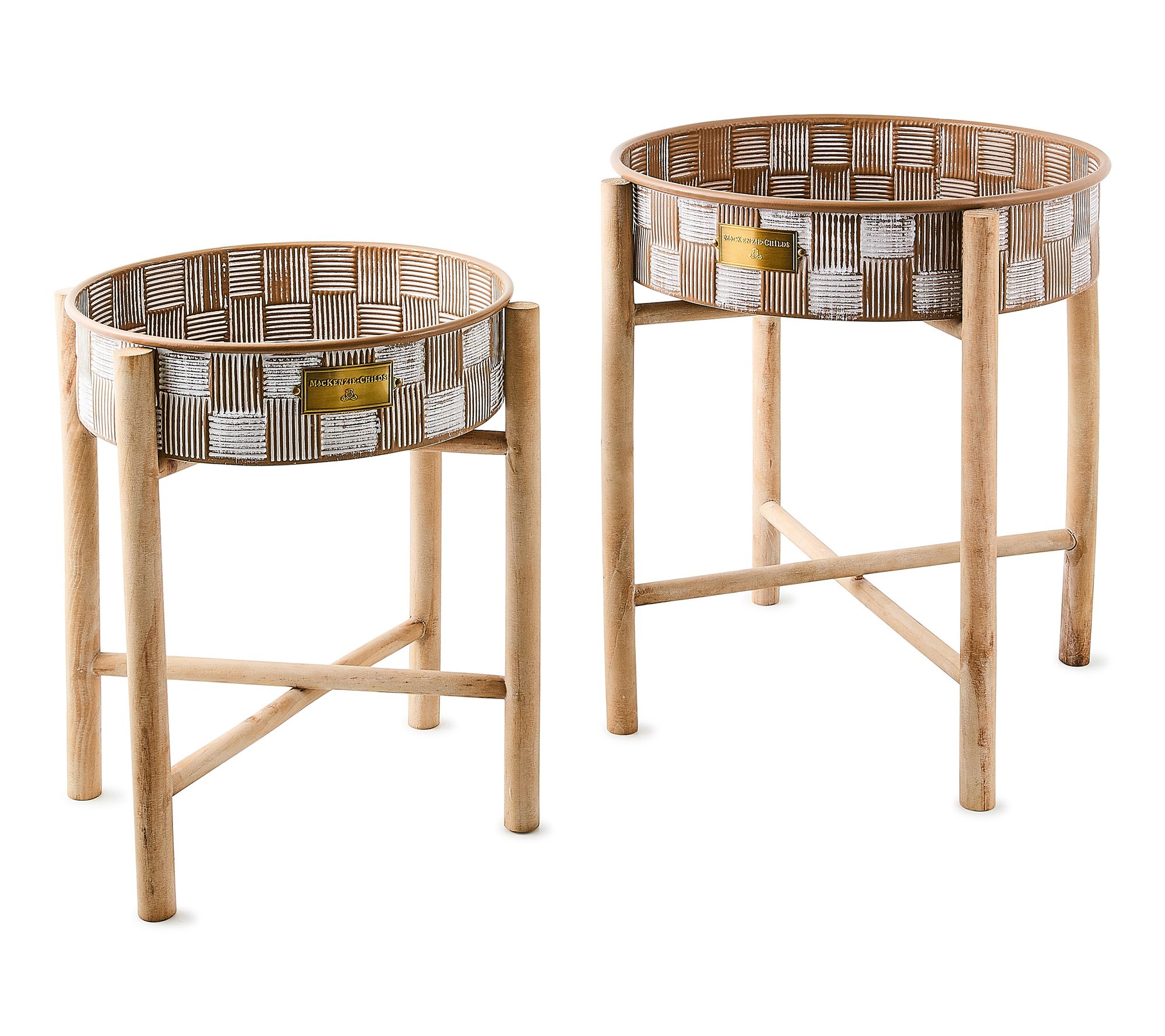 MacKenzie-Childs Mocha Textured Check StandingPlanters, S/2