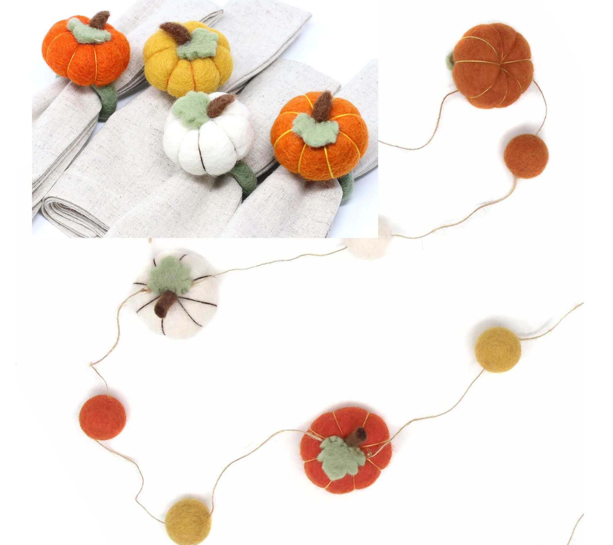 Global Crafts Pumpkin Spice Felt Napkin Rings &Garland Decor