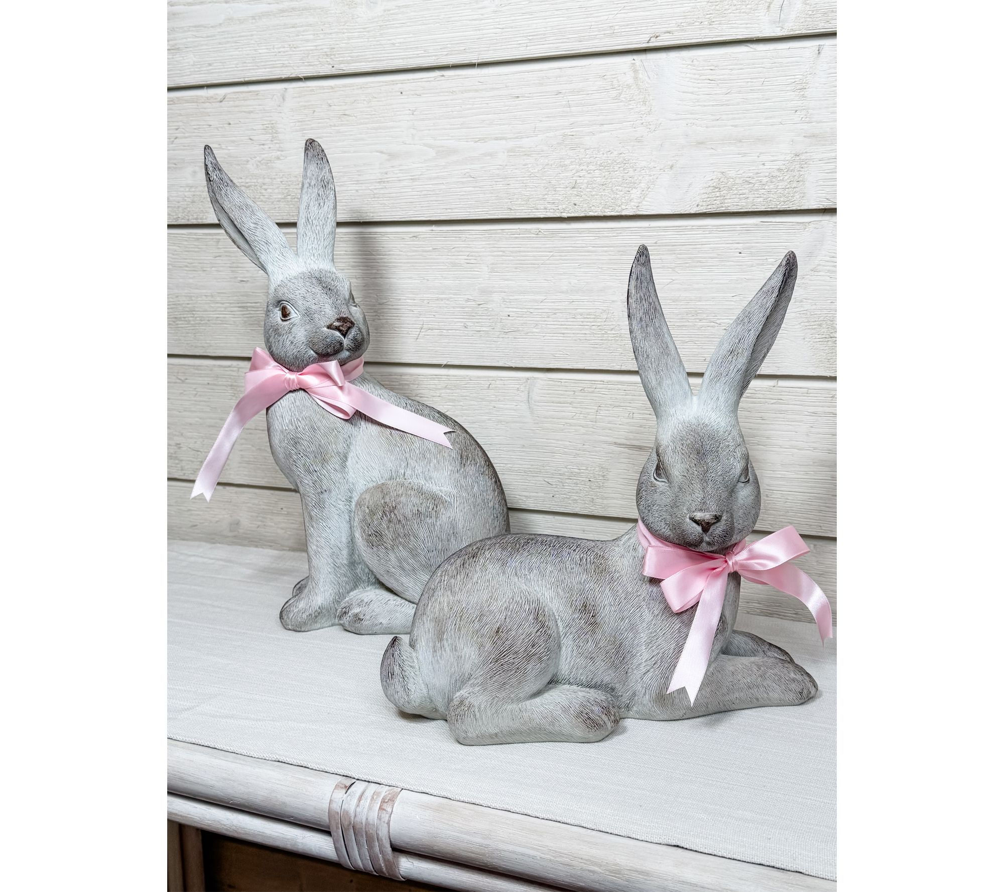 Simply Stunning S/2 Large Whitewash Garden Rabbits by Janine Graff