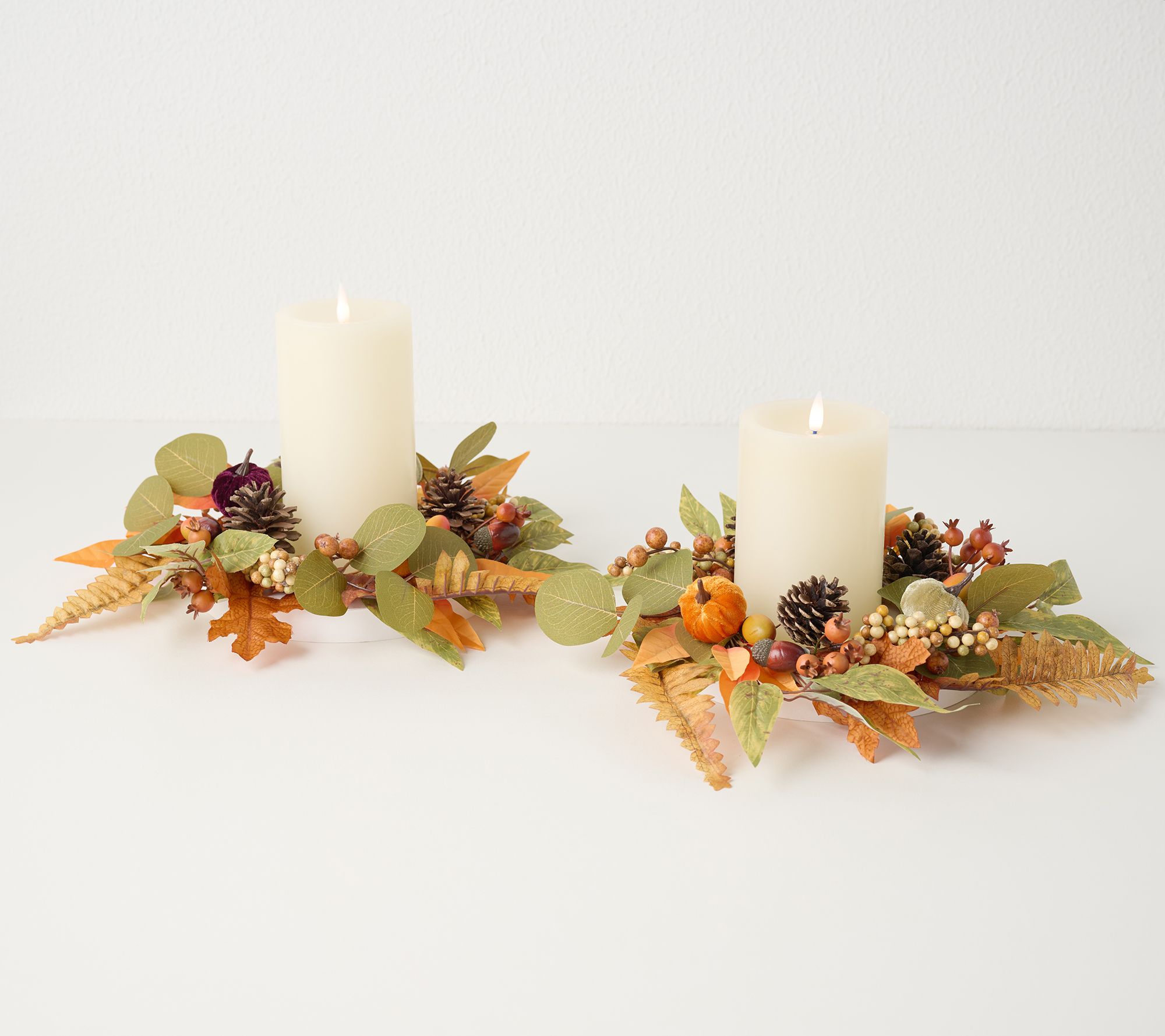 Set of (2) 15" Velvet Pumpkin and Leaf Wreaths by Valerie