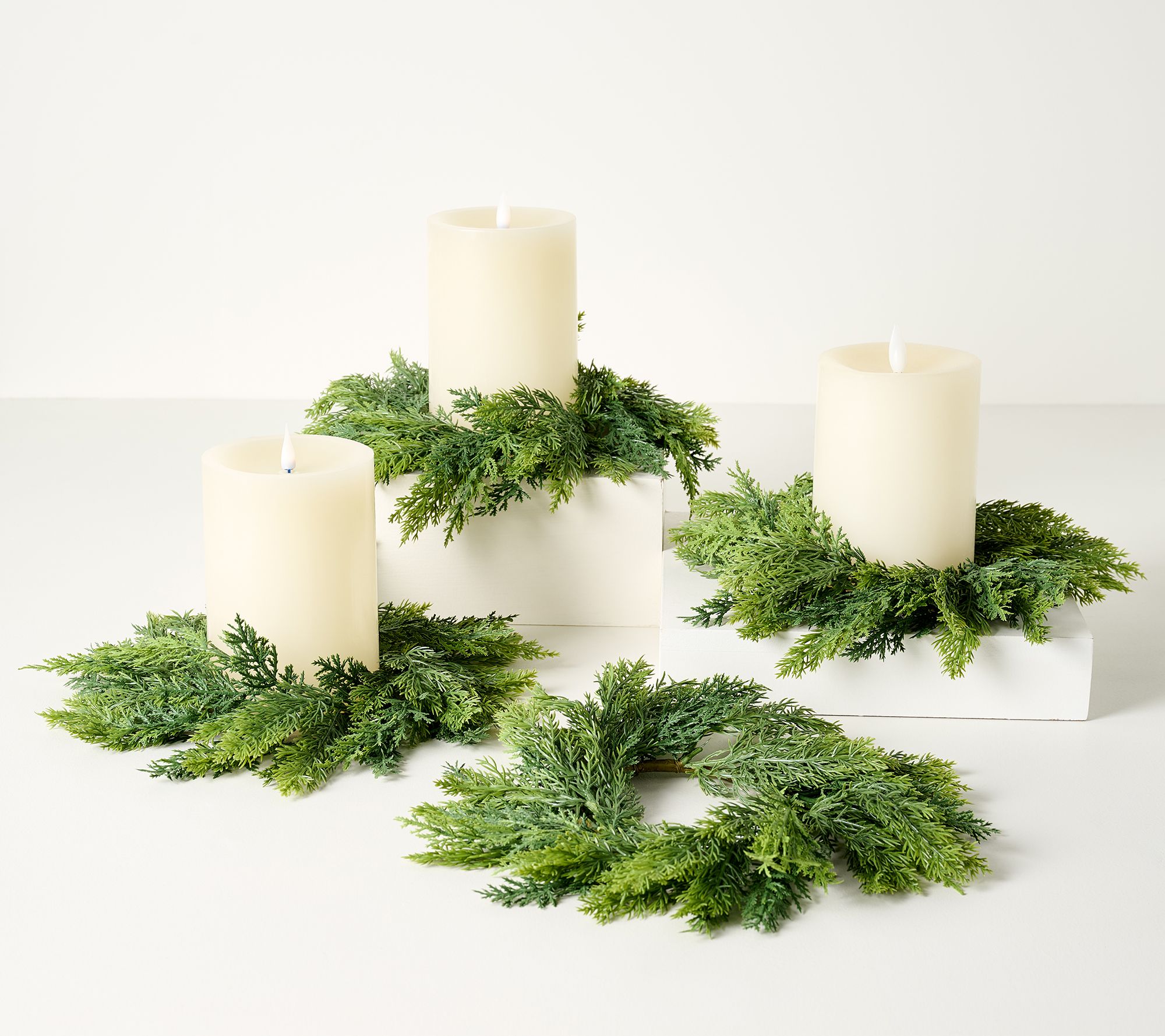 Home Reflections Winter Greens S/4 4" Pillar Candle Rings