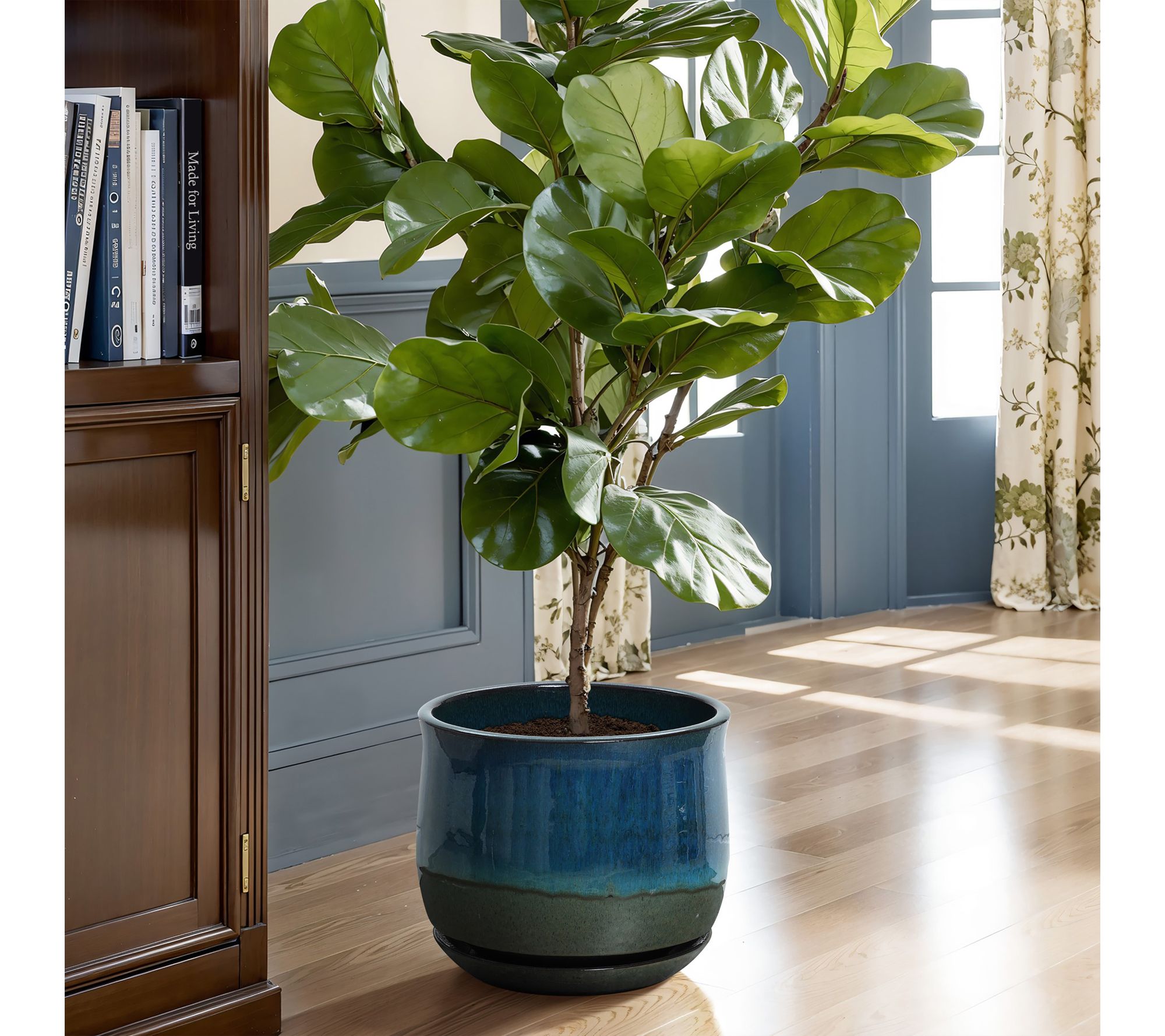 LuxenHome Blue and Green Ombre Round Ceramic Planter