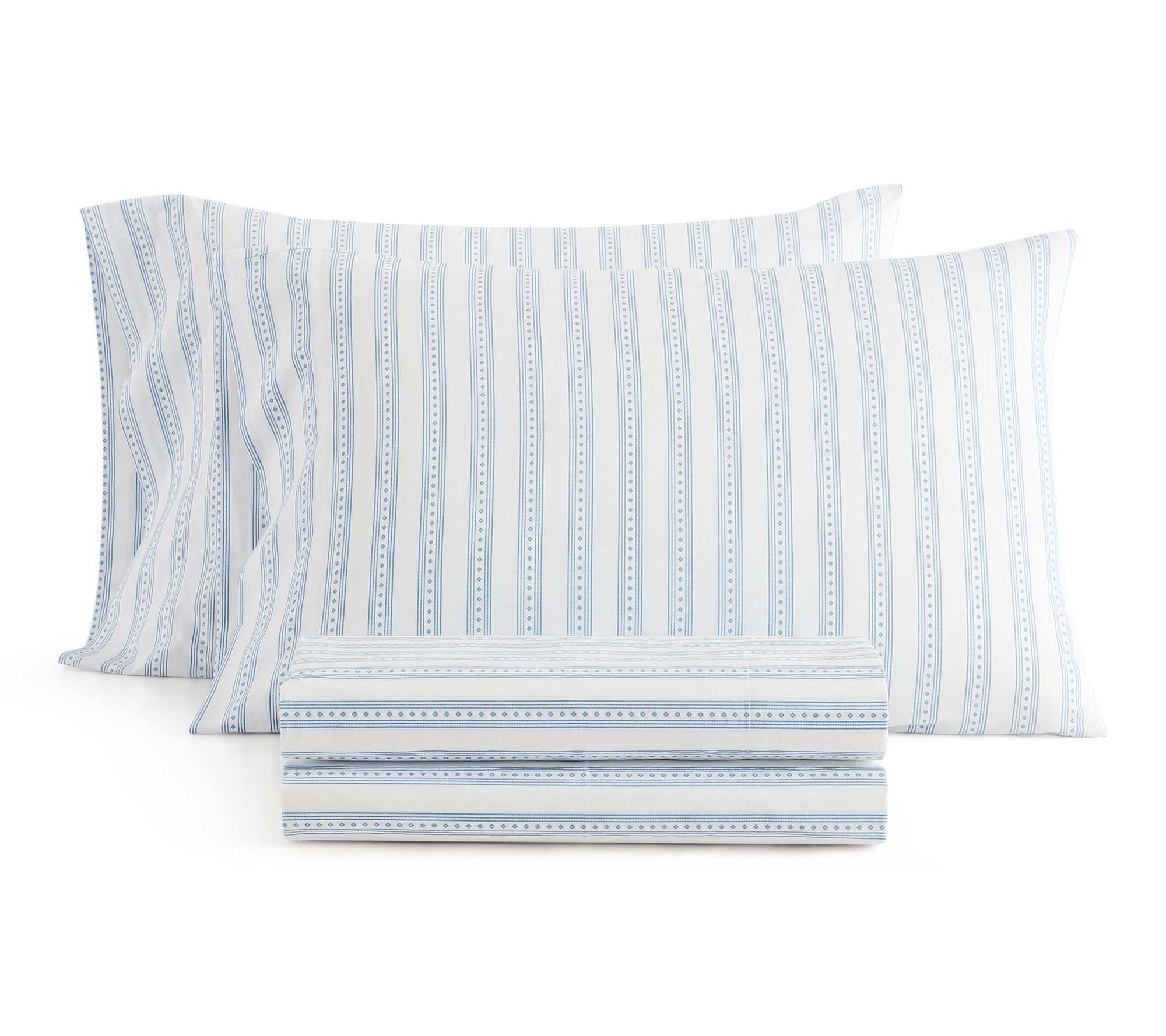 Martha Stewart Francesca Stripe White/Blue KingSheet Set
