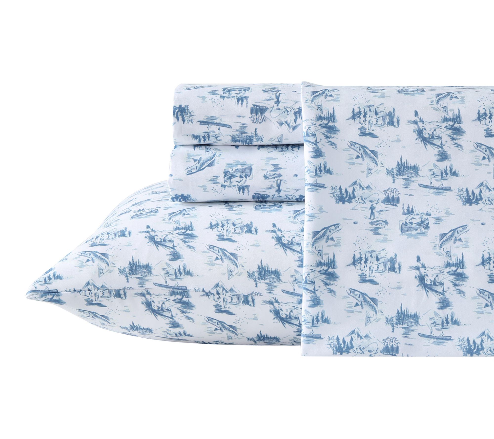 Eddie Bauer Fish Town Toile Whte/Blue Queen Sheet Set
