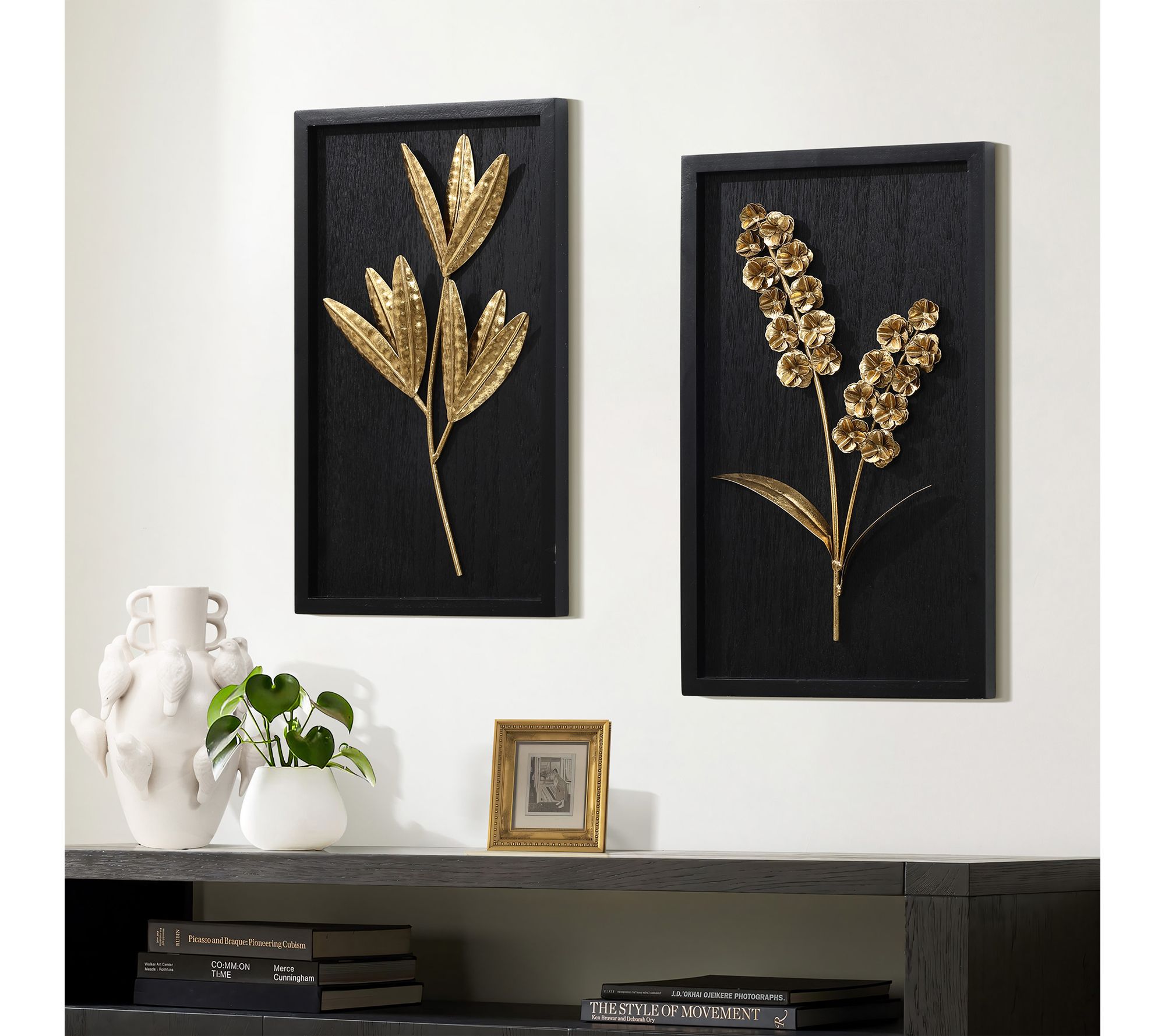 LuxenHome 2-Piece Gold Flowers Modern Wall Decor Set