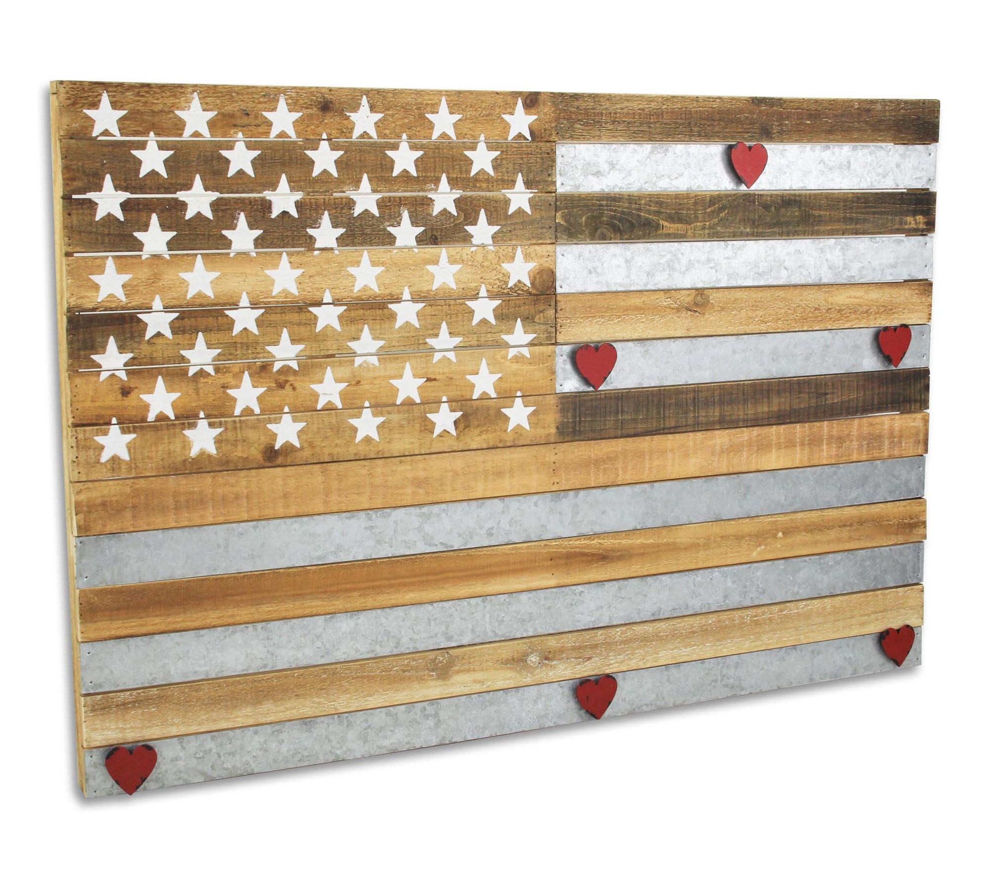 HomeRoots 24" x 36" Brown Stars and Stripes Woo d Metal Decor