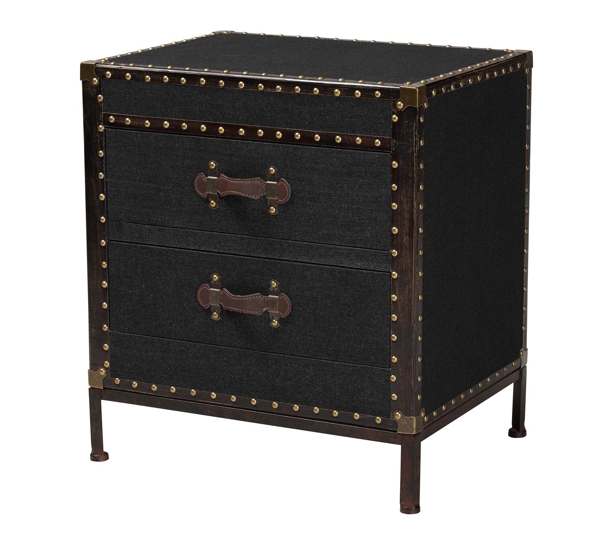 Baxton Studio Laura Black Canvas 2-Drawer End Table Trunk