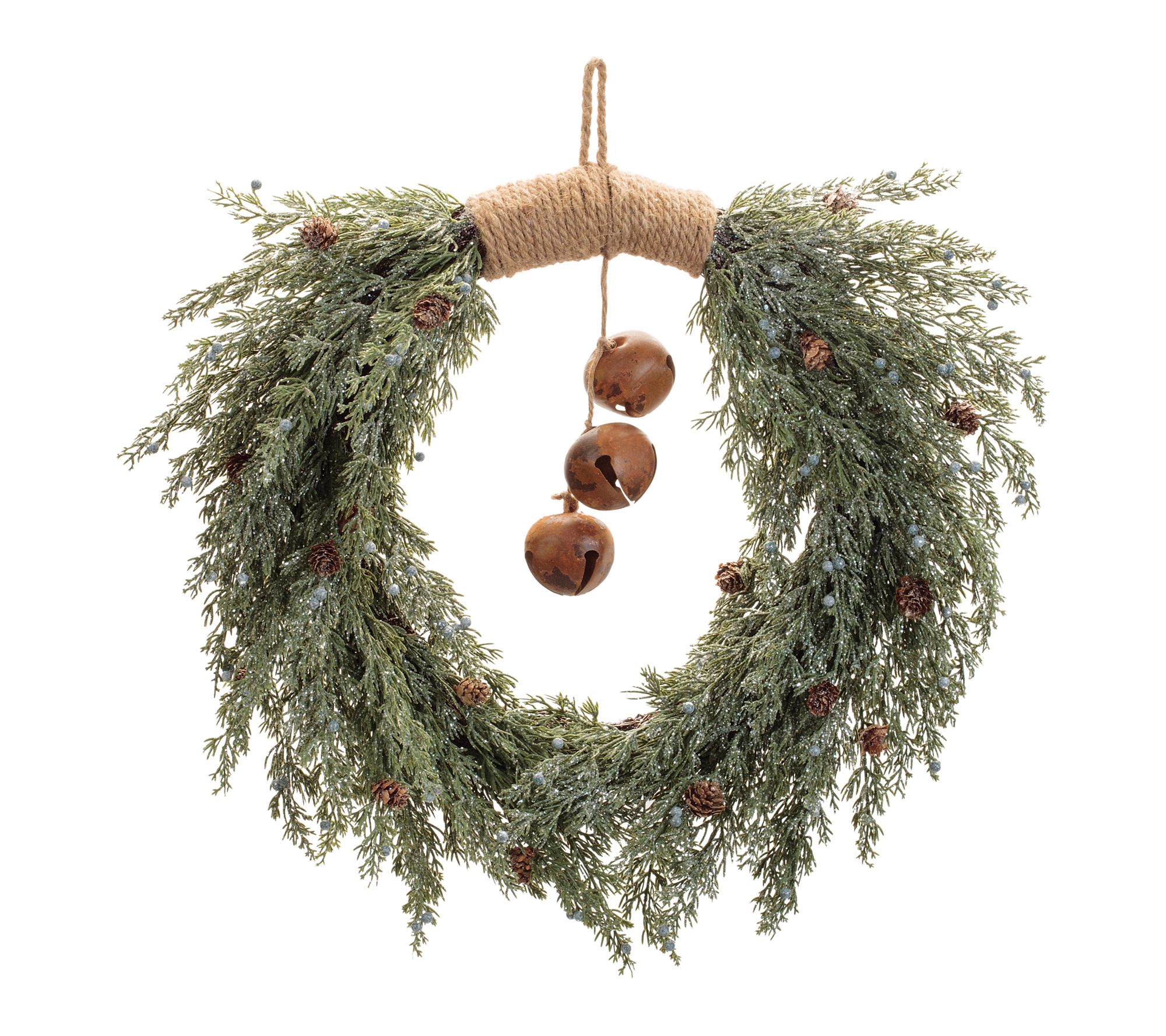 Melrose Glittered Pine with Sleigh Bell Wreath 22"D