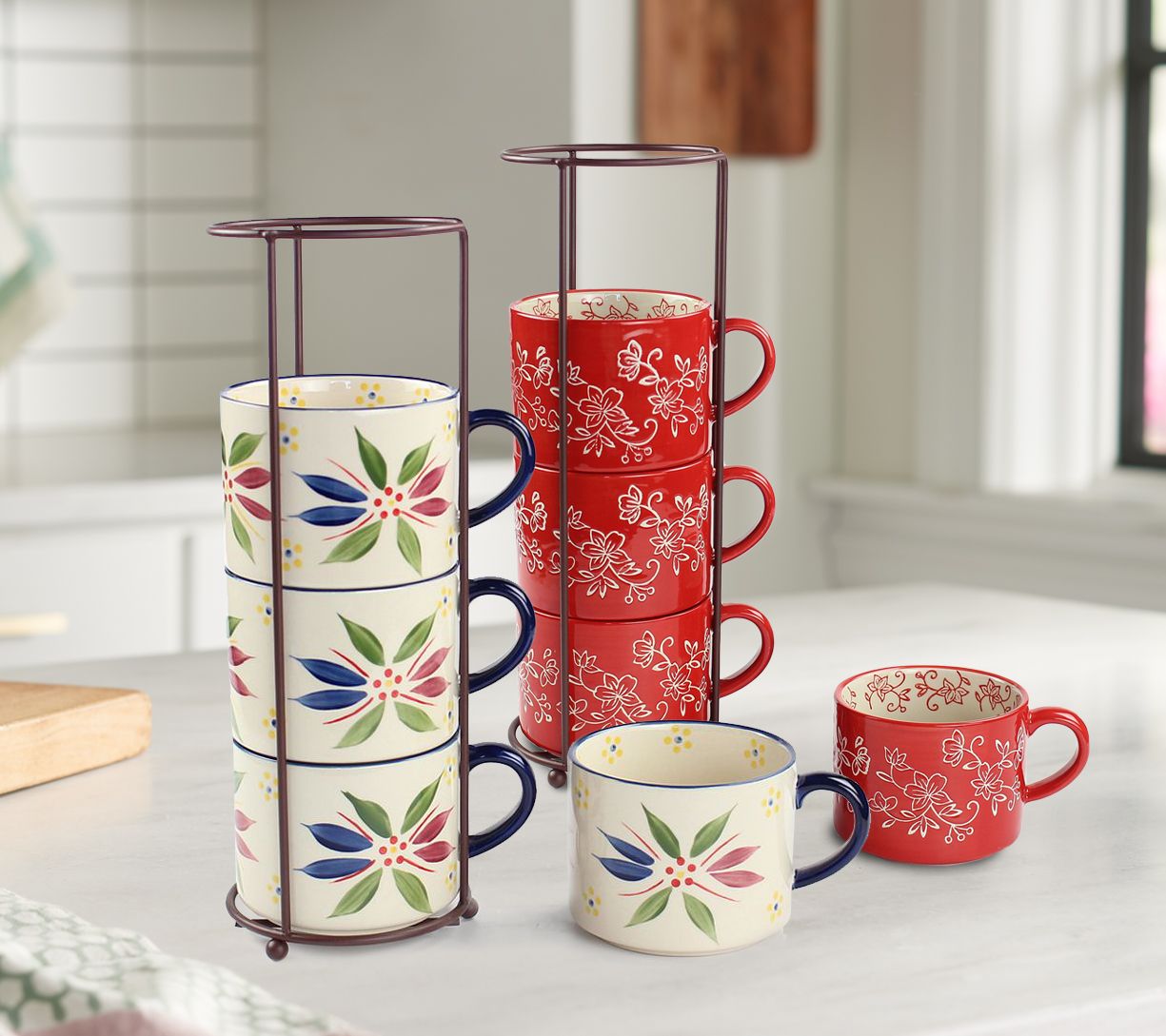 Temptations Set of (4) 14oz Stackable Mugs with Wire Rack