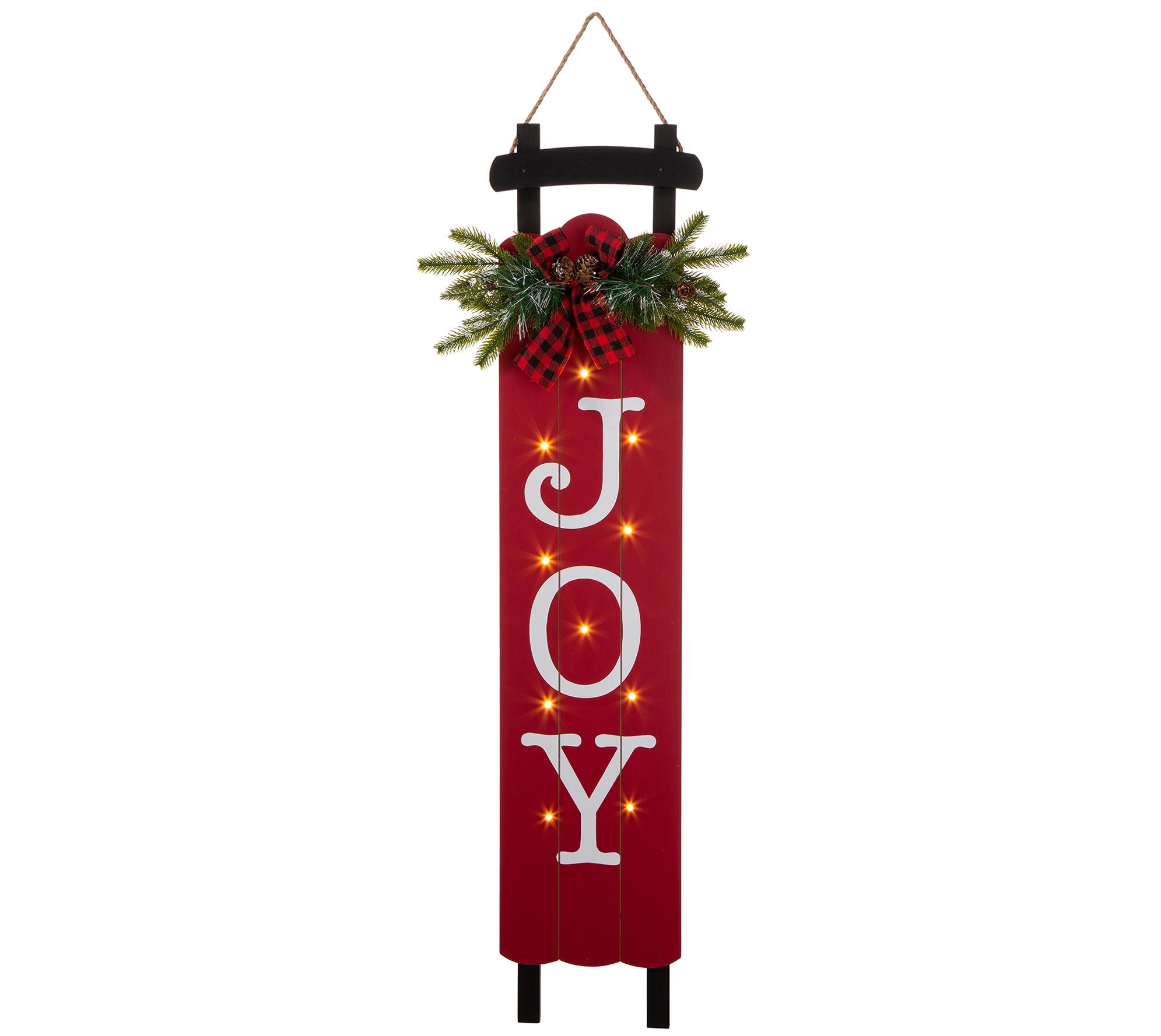 Glitzhome LED Lighted Wooden Sleigh JOY Christms Porch Sign